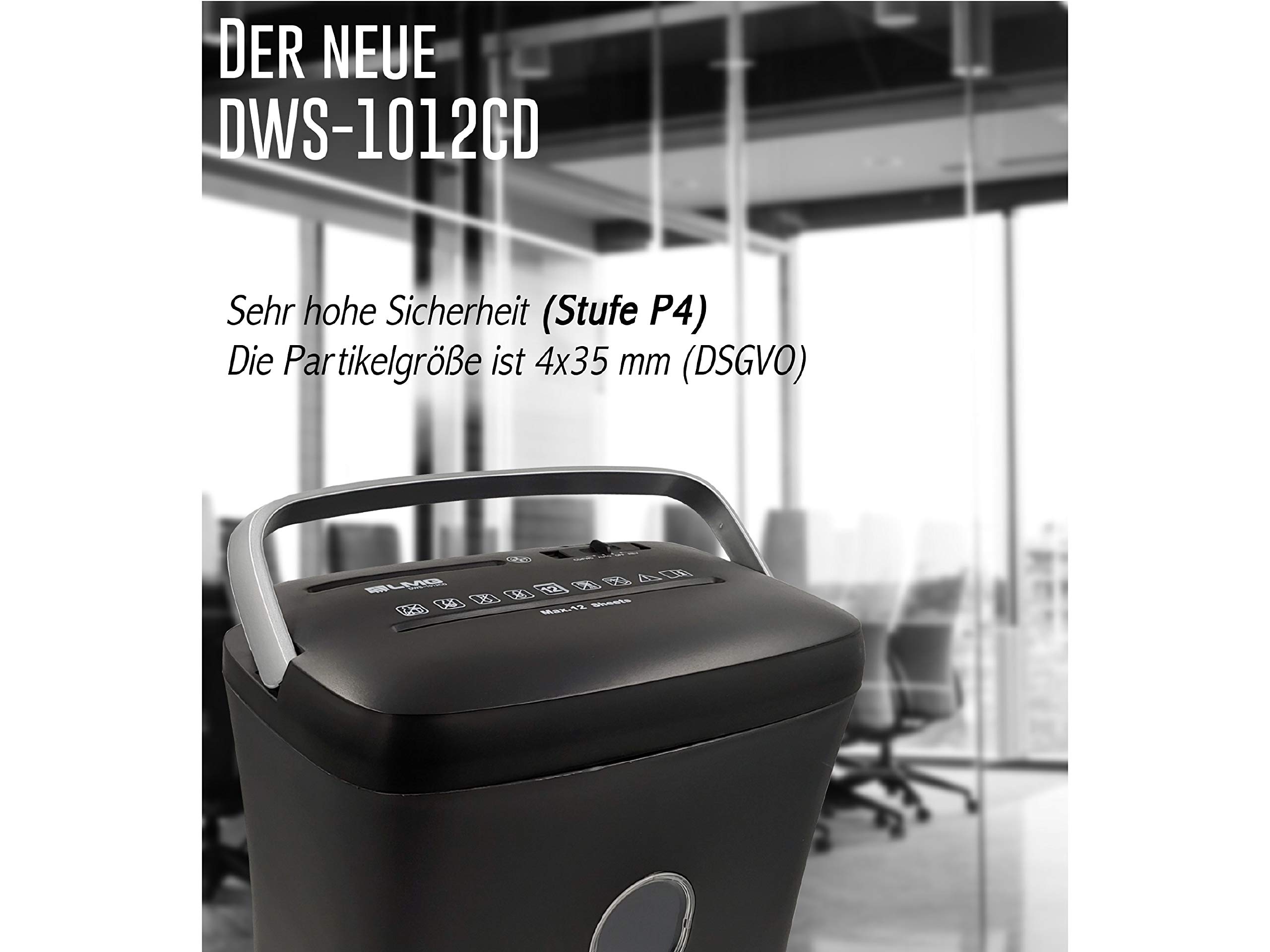 Aktenvernichter Kreuzschnitt - 12 Blatt mit riesen 21L Behälter - Sehr schneller Premium Hochsicherheits Schredder für vertrauliche Dokumente, mit Haltegriff - Automatischer Einzug mit CD-Fach- DSGVO