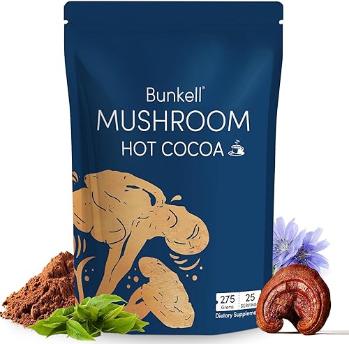 Cacao caliente de hongos, hongo adaptogénico con reishi, L-teanina, achicoria, melatonina y glicina, melatonina, suplemento de cacao caliente para