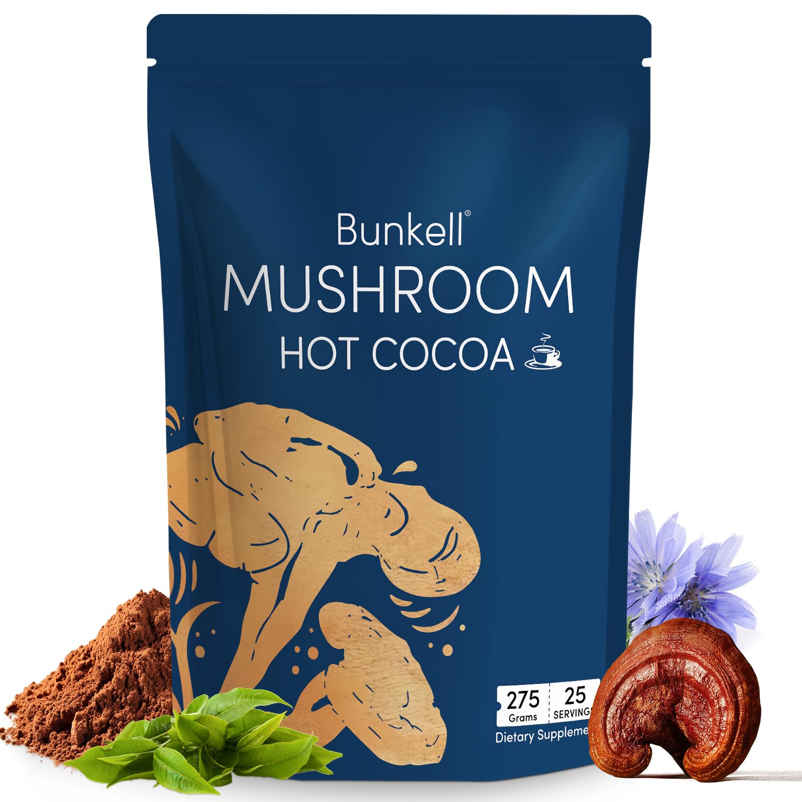 Mushroom Hot Cocoa, Adaptogenic Blend with Reishi & L-Theanine, 25 Servings