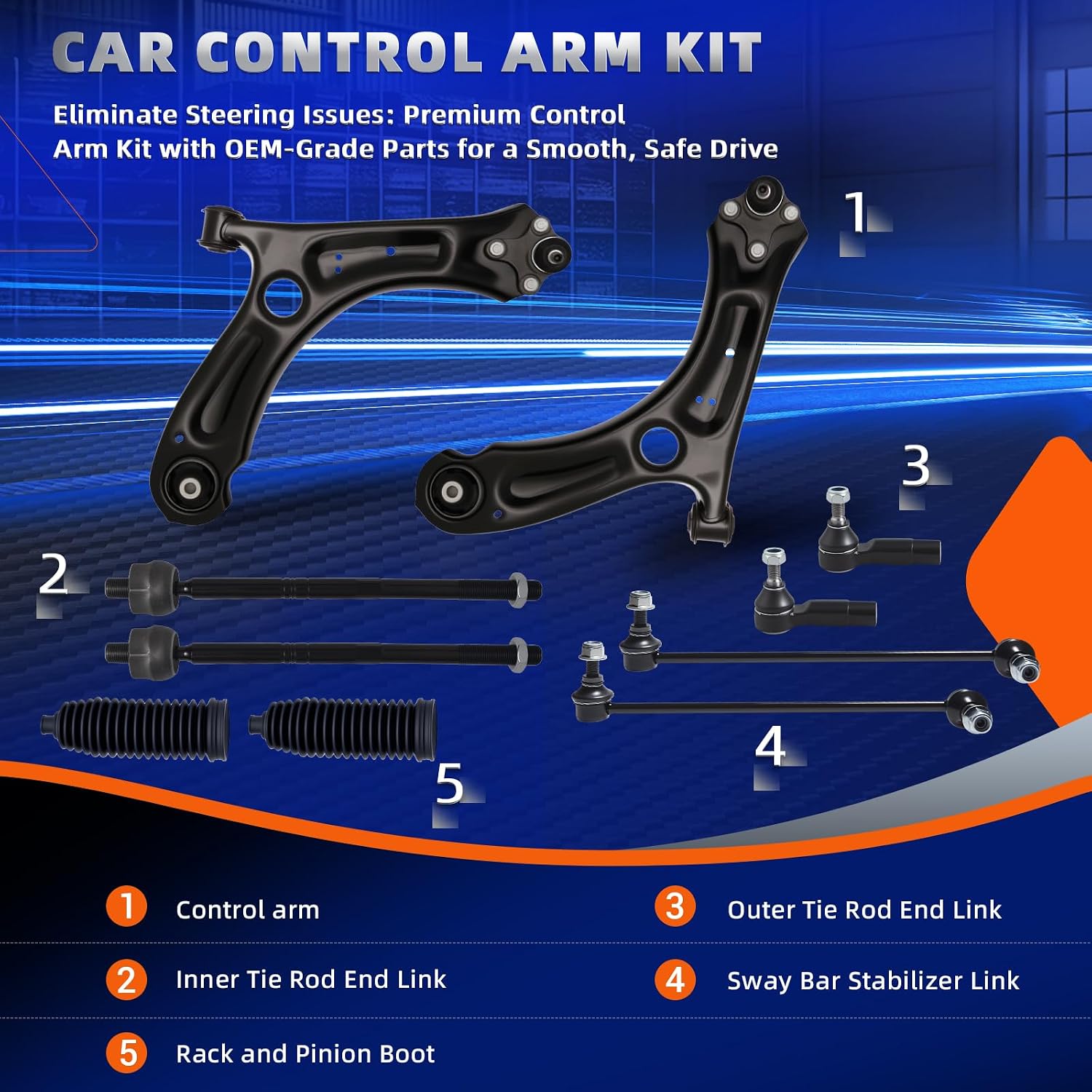 10Pcs Front Lower Control Arm Kit w/Ball Joint Fit For 2011-2018 Vo-lkswagen Jetta w/4-Door Sedan, Outer Inner Tie Rod End, Sway Bar Link, Boot (OE# K621949 K621950 K80478 EV80665 ES80666)