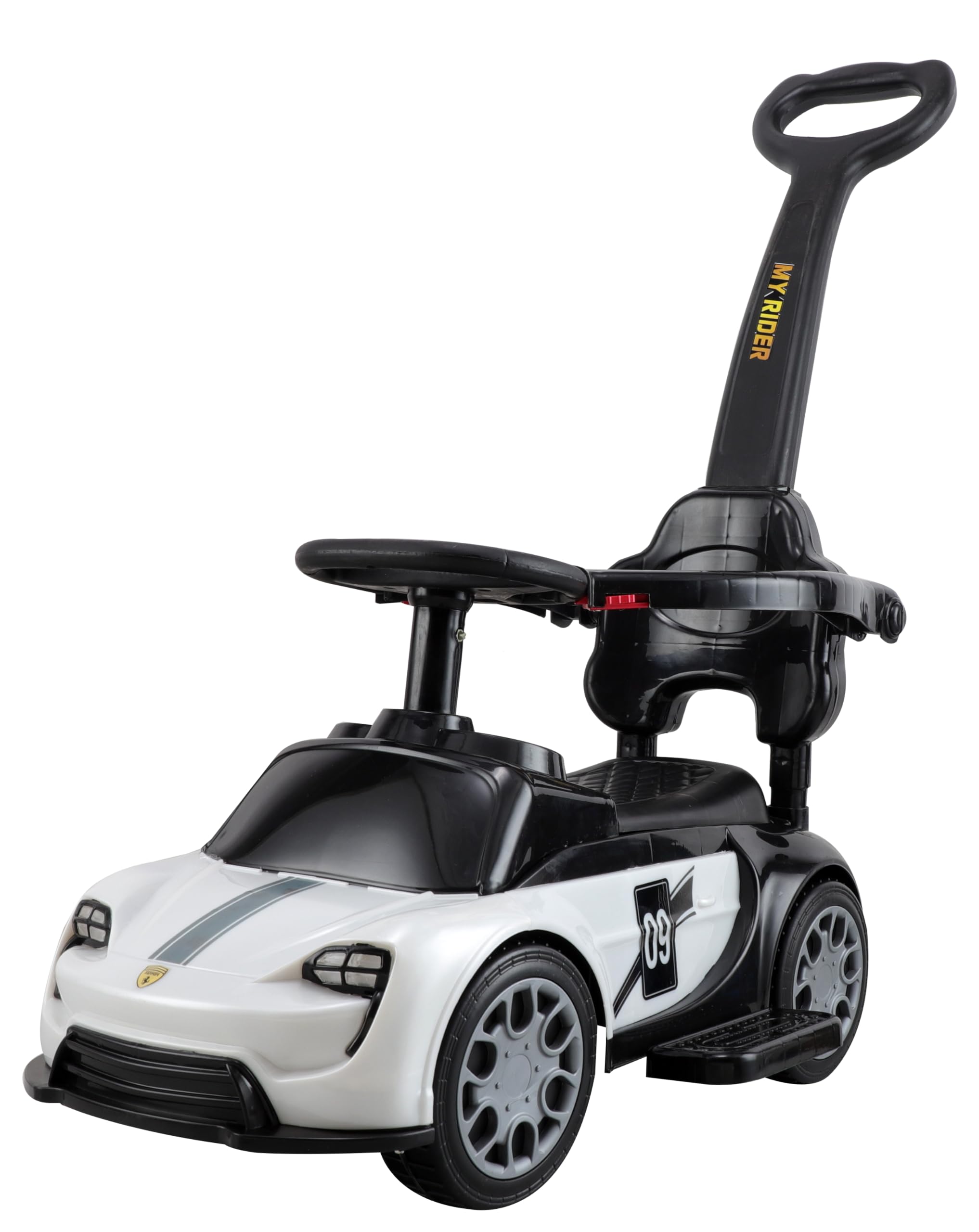 Vini Toys Ferrari-Inspired Luxury Push Car for Kids | BIS Certified Manual Ride-On with Parent Control Handle, Safety Guardrail & Footrest | Premium Toddler Push Car for Boys & Girls 1-4 Years (White)