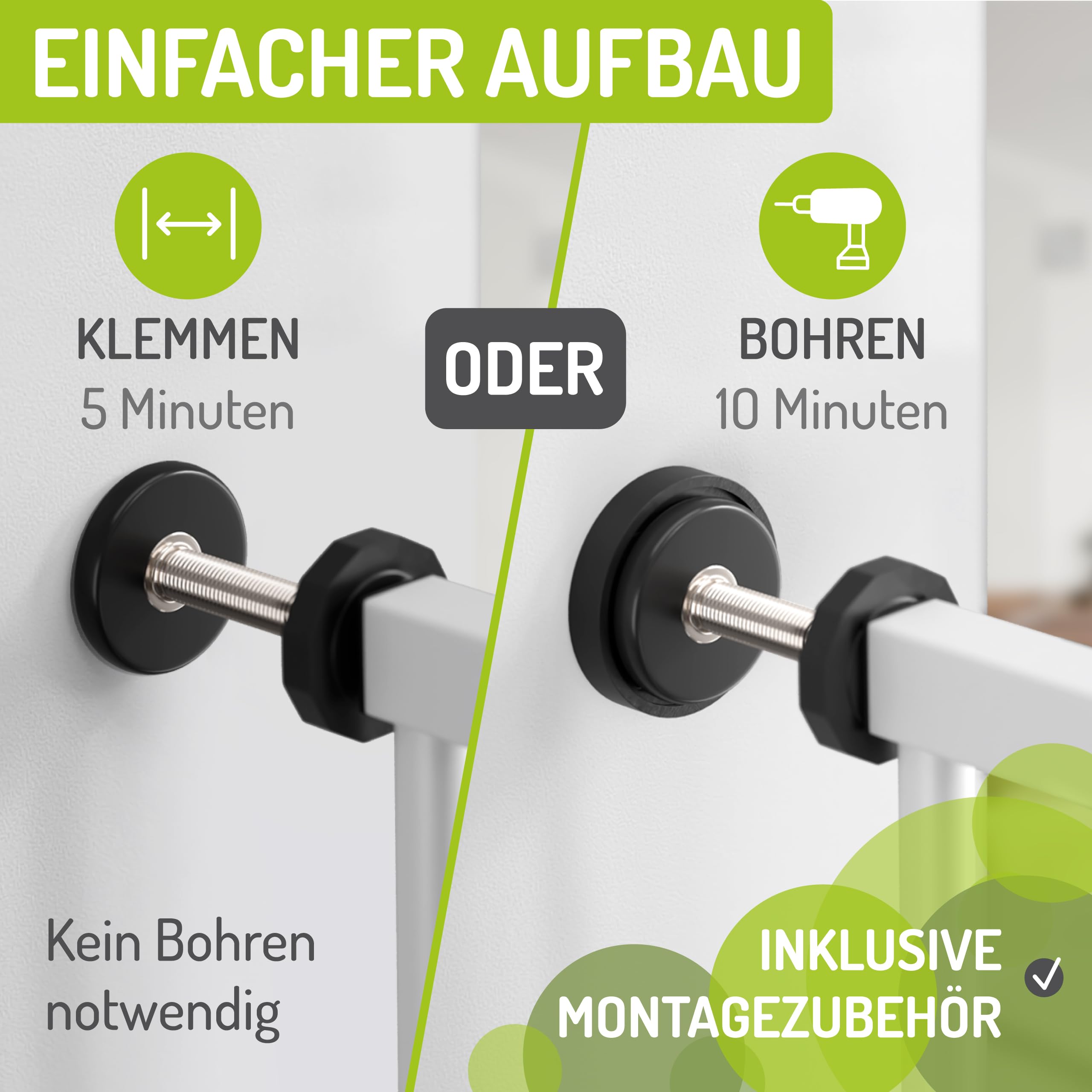 BOMI Tierschutzgitter Merle| Treppenschutzgitter ohne Bohren| Ideal als Absperrgitter Hund, Katzengitter Tür & Welpenzaun | Extra Enge Stäbe | Hundegitter Wohnung weiß Metall | Breite: 73-83 cm