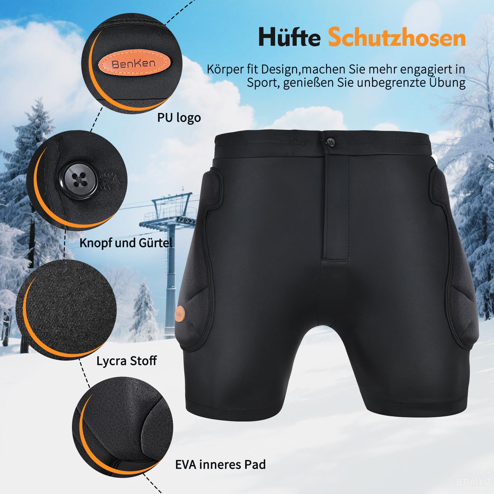 BenKen Short de protection 3D en EVA - Short de protection rembourré