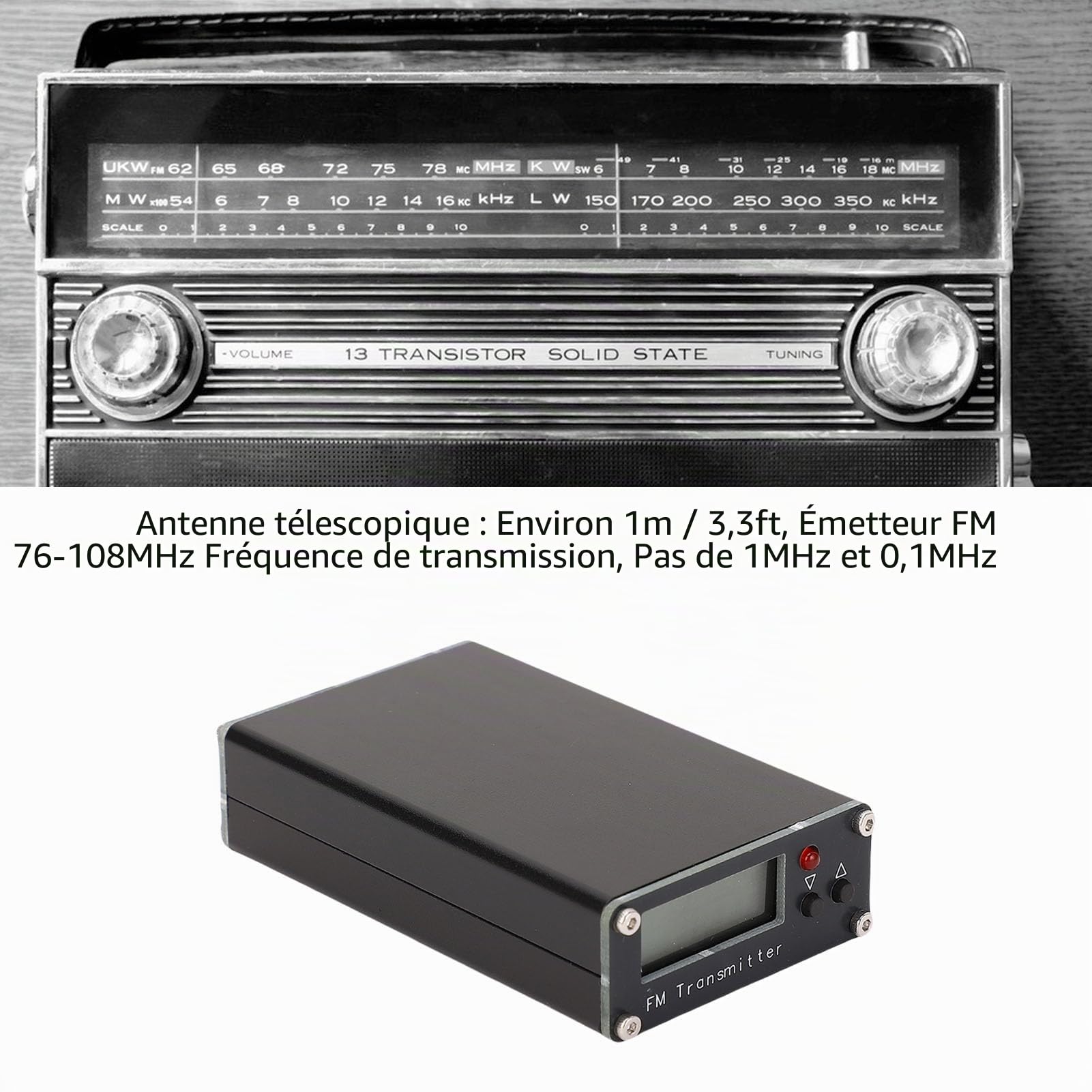 VBESTLIFE Émetteur de Diffusion de Radio FM, avec Antennes Télescopiques 1M 2 Km 76-108 MHz 0,5W 500MW, pour Le Cinéma, Parking D'église, Feux de Feu Lights Show