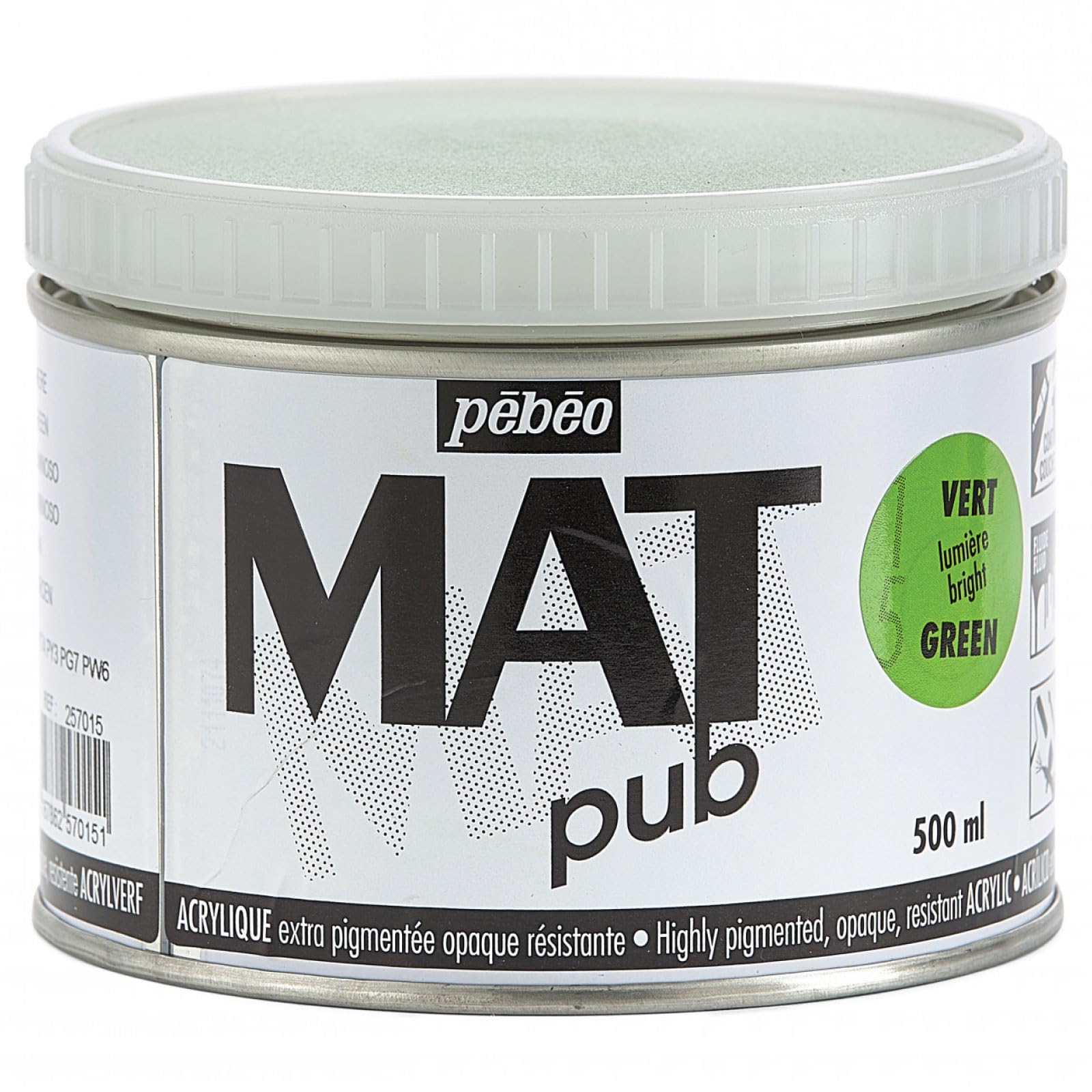 Pébéo - Mat Pub – Vernice acrilica extra fine ed extra opaca – verde chiaro – 500 ml, 1 unità (confezione da 1)