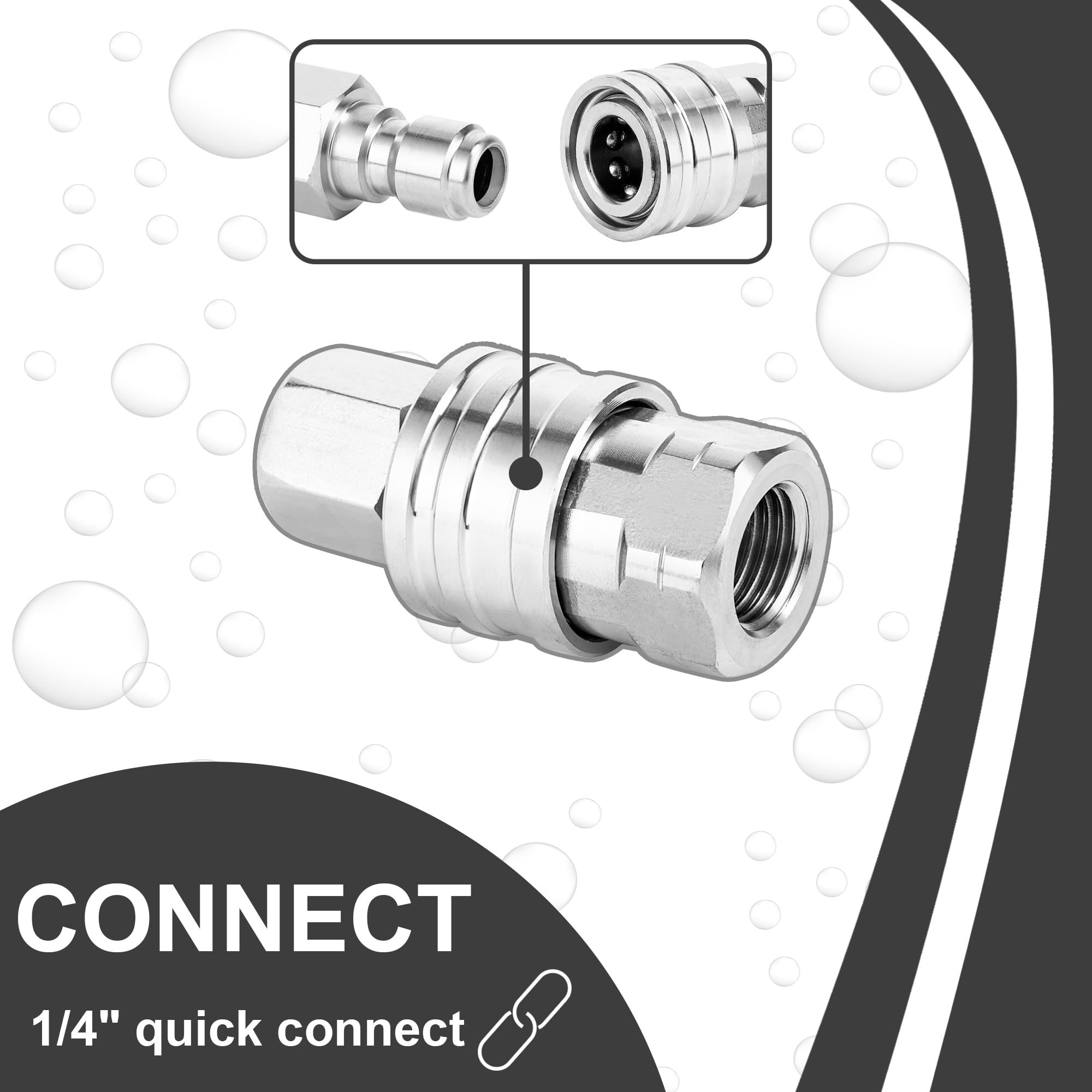 POWER TOWN Accesorios de lavado a presión de conexión rápida de 1/4 pulgadas, juego de adaptadores de lavadora a presión con NPT hembra y macho de 1/4 pulgadas, acero inoxidable
