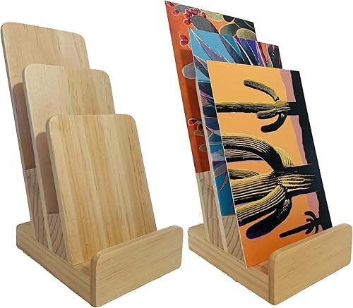 Elegante soporte para literatura de madera de pino de 3 niveles, soporte para folletos, soporte para folletos, exhibición de postales y soporte de