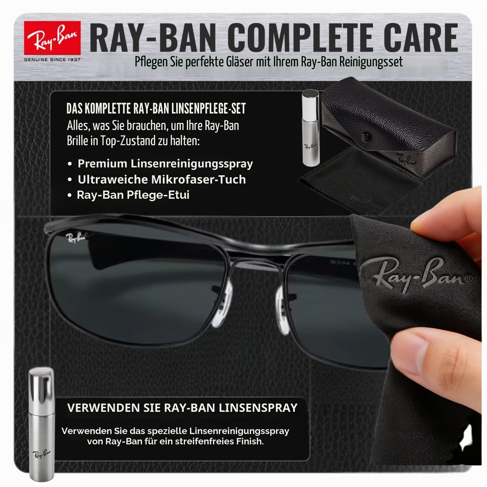 Ray-Ban RB3119M Olympian Deluxe SONNENBRILLEN-SET | Exklusiv-Etui und Care-Kit | Black/Dark Bluegrey