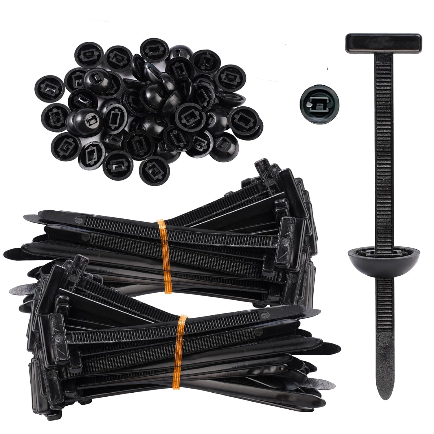 150 Pcs Push Mount Cable Tie Clips for Car & Bike | Heavy Duty Nylon T-Lock Wire Fastener Straps for Panel, Bumper, Engine & Cable Management | Snap Insert Retainer Ties | Black-image-38