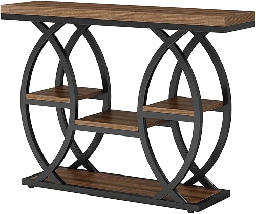 Miniatura 8 de Tribesigns Mesa de consola de 39.4 pulgadas, mesa industrial de 4 niveles para sofá con estantes de almacenamiento, mesas decorativas de madera
