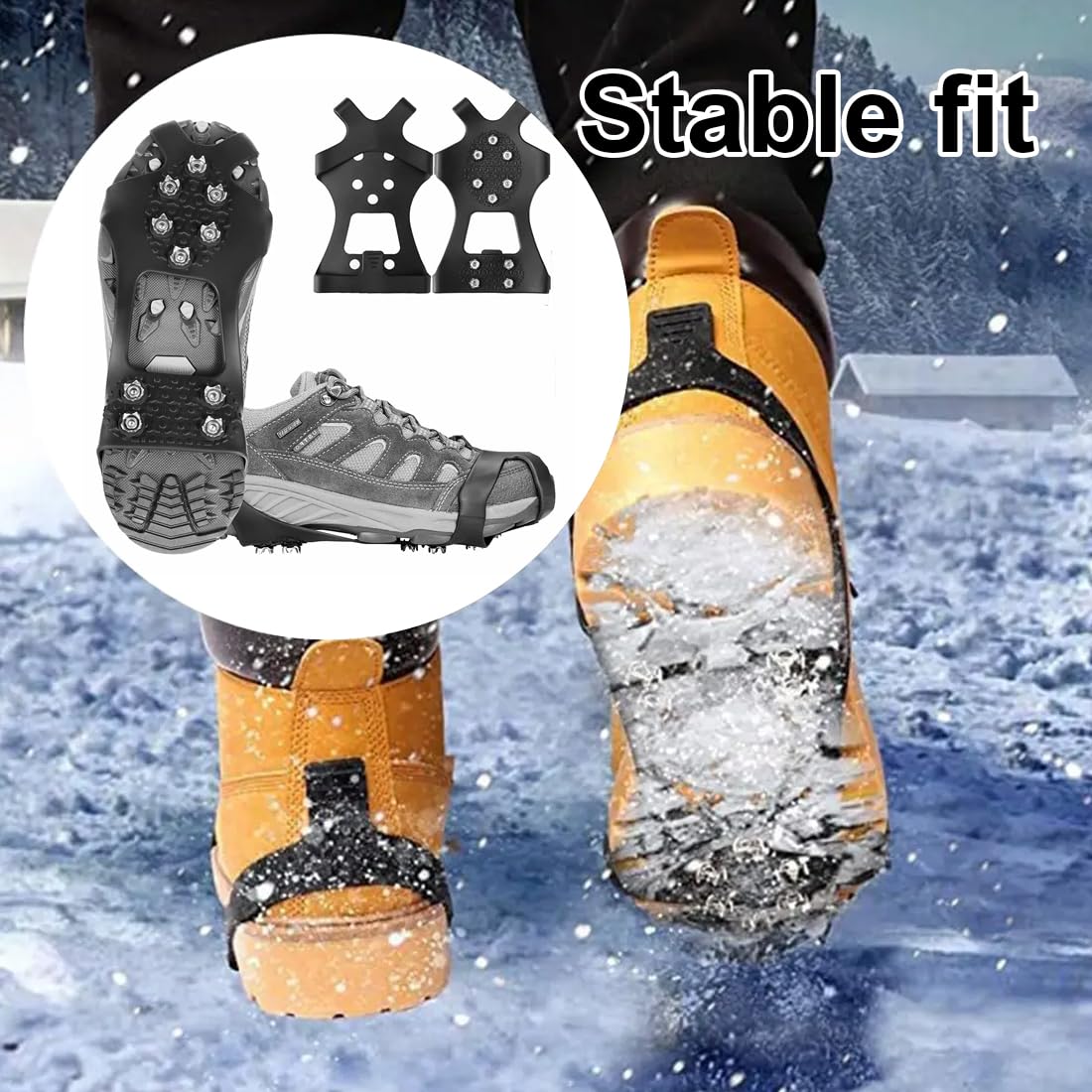 Un par de Grampones para Nieve y Hielo, Crampones Universales de Acero Inoxidable para Botas, Talla M con Correas Ajustables, Ideales para Senderismo Invernal, Caminatas en Nieve y Terreno Helado