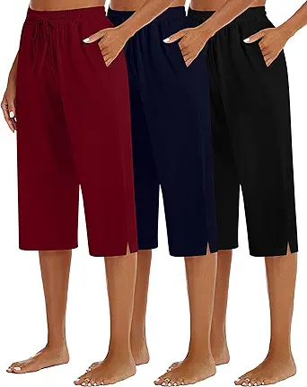 3 Pack Women's Capris Wide Leg Capri Pants Womens Drawstring Pajama Sweatpants Women Lounge Pants with Pockets