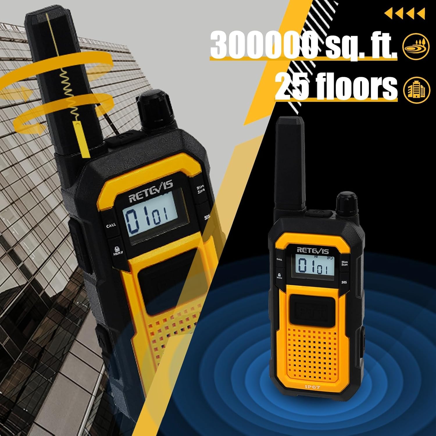 Retevis RB48 Radios Walkie Talkies with Earpiece, Heavy Duty 2 Way Radio Long Range, MIL-STD 810H Two Way radios, Advanced Triple Proof, VOX, 2000mAh, Vibration Reminder, Emergency Alert(10 Pack)