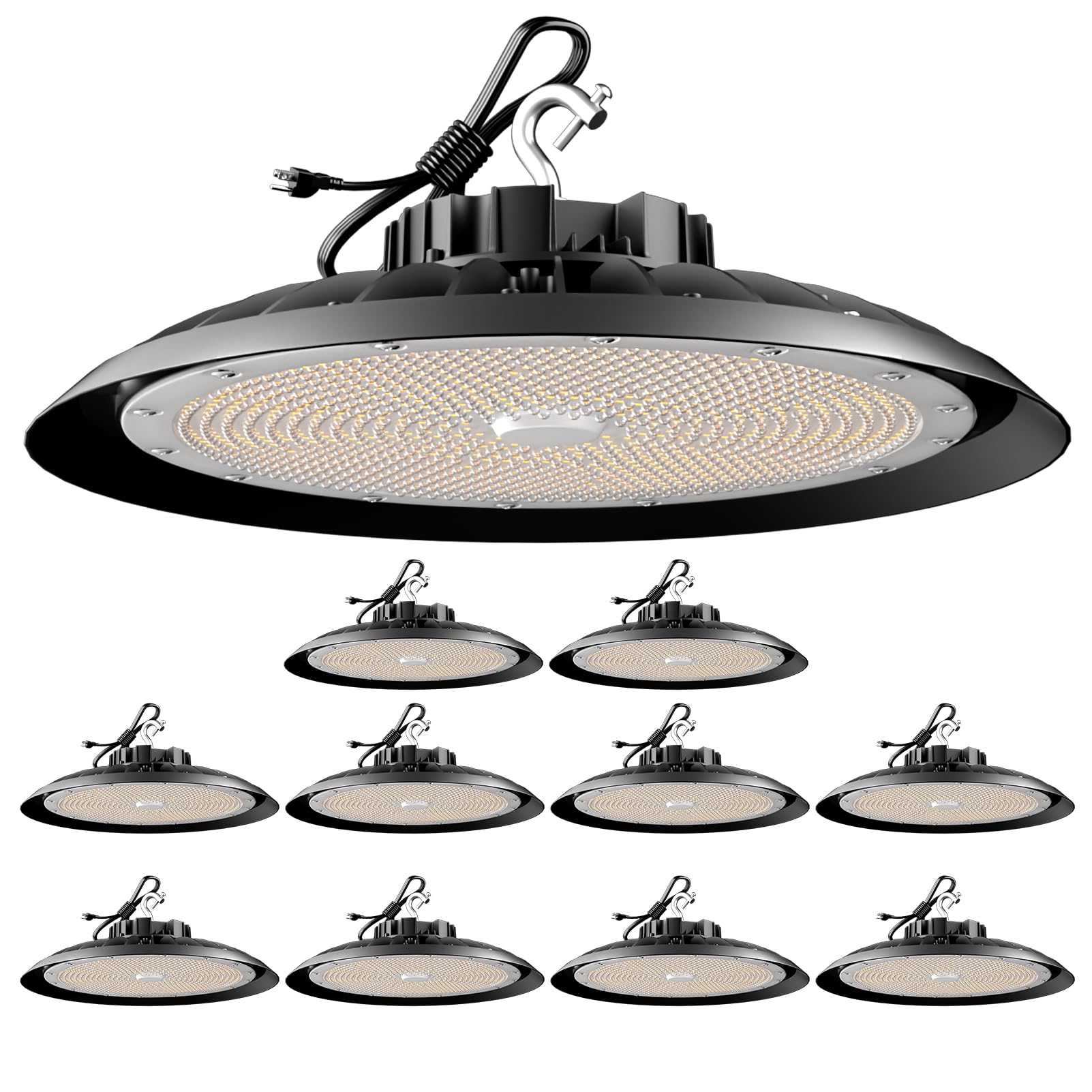 Lightdot 10Pack 250W LED High Bay Light 37500lm UFO High Bay LED Shop Lights with US Plug AC100-277V