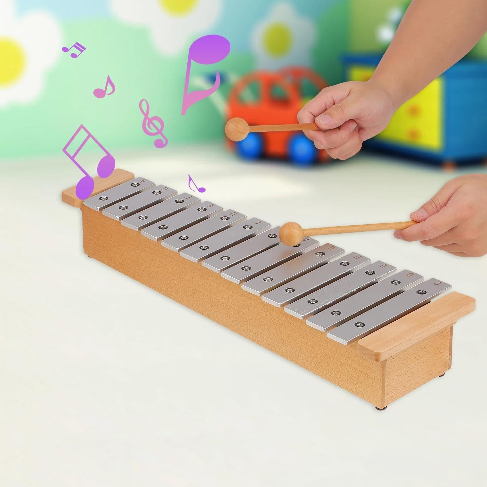 xilófono profesional Instrumento De Percusión De Xilófono De Piano De Aluminio Portátil Glockenspiel De 13 Notas Instrumento Musical Con Palos De Madera