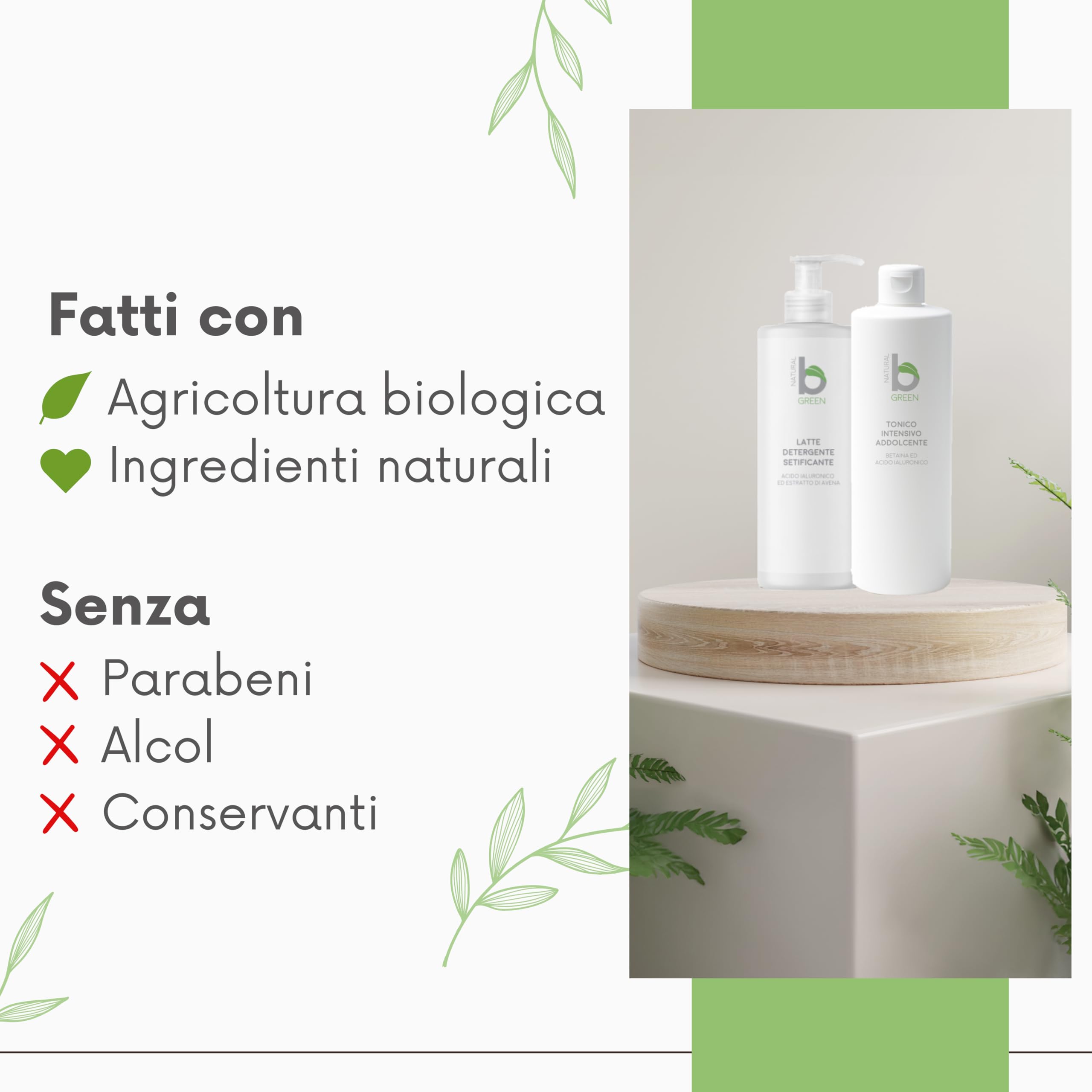 Set Detergente Viso Naturale Bio, Latte Detergente e Tonico Purificante, Senza Parabeni e Alcol, 500ml