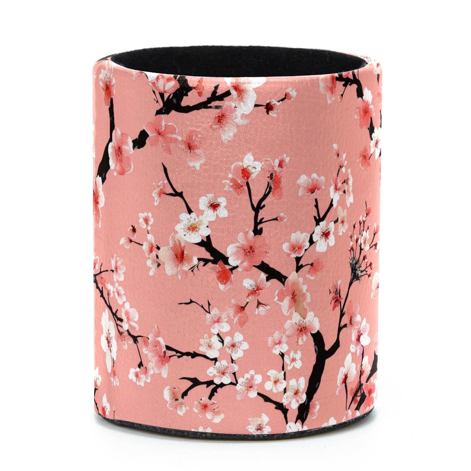 VAPOKF Round Pencil Holders for Desk, Cherry Blossom Pen Holders Pen Pot Makeup Brushes Storage Desktop Stationery Supplies Organiser for Home Office