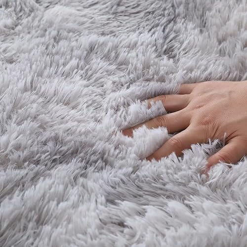 Miniatura 3 de Vafodo Alfombra mullida para dormitorio, 2 x 6 pies, alfombra peluda para niños y bebés, alfombra de área gris claro teñido anudado para sala de
