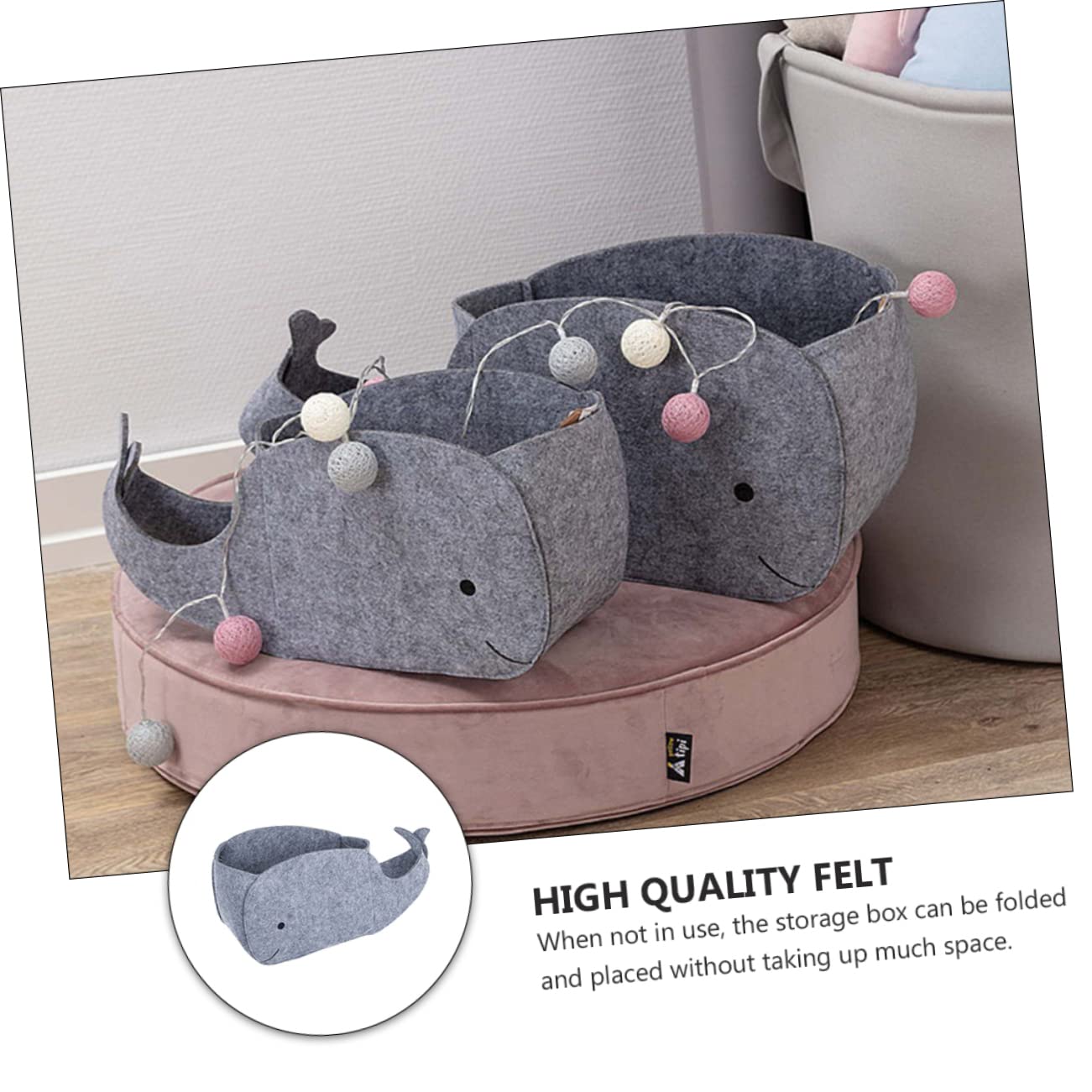 SAFIGLE Whale Shaped Hamper Boys and Girls Storage Felt Toy Container Cartoon Storage Basket Adorable Design