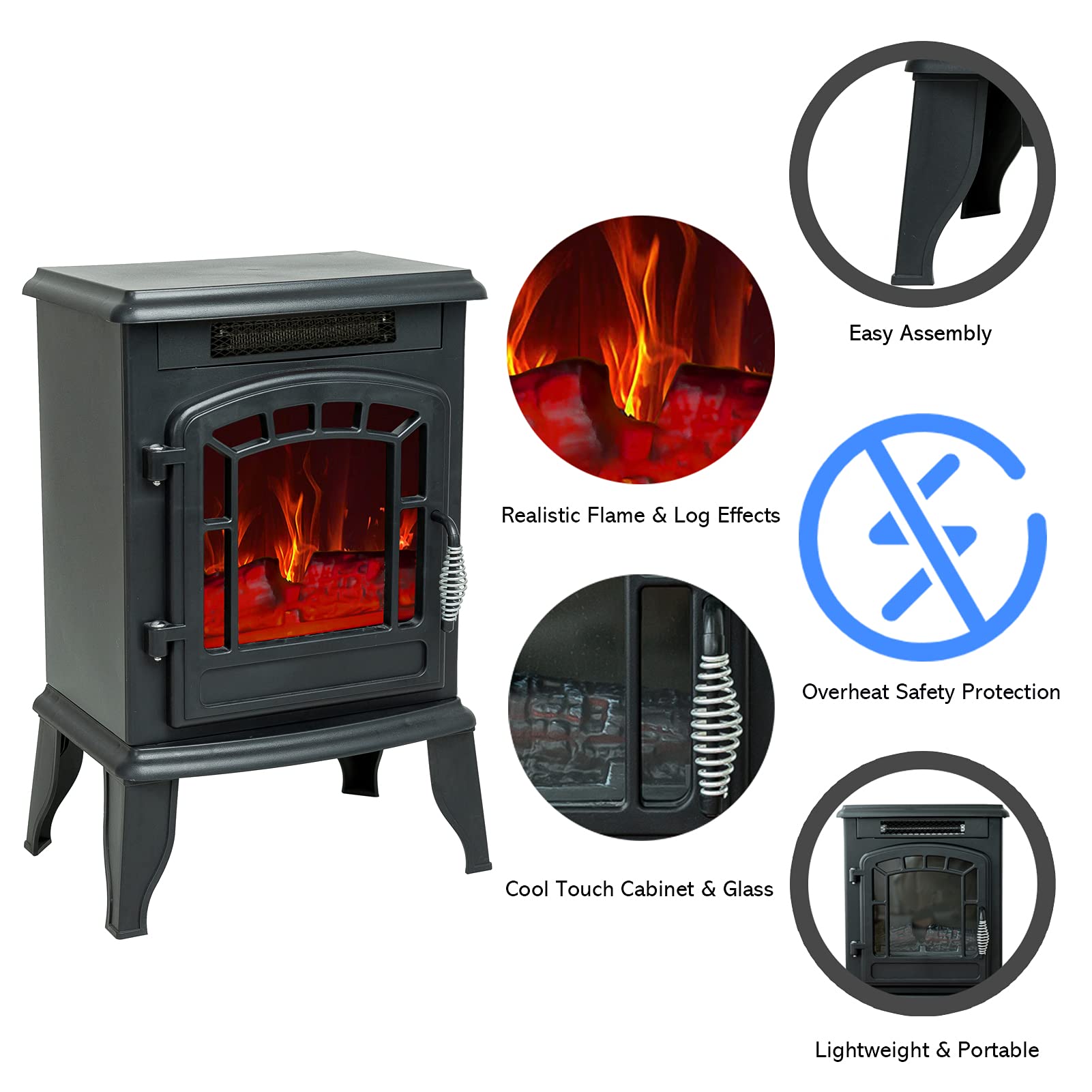 Heliosu0026Hestia 58cm Tall Electric Wood Stove Fire with Flame Effect,  Freestanding Fireplace Portable Indoor Space Heater : Amazon.co.uk: DIY u0026  Tools