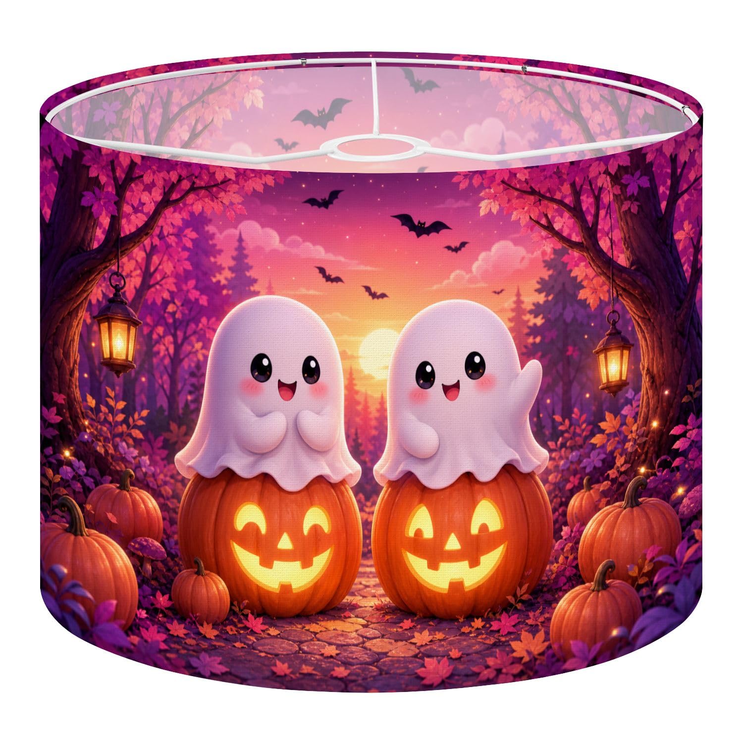 Deruinvaio Multi1 2Pcs 13In Lampshade Lamp Shade Cute Halloween Ghosts Carved Pumpkins For Ceiling Light, Table Lamp Floor Lamp Easy Assembly Replacement Light Shade