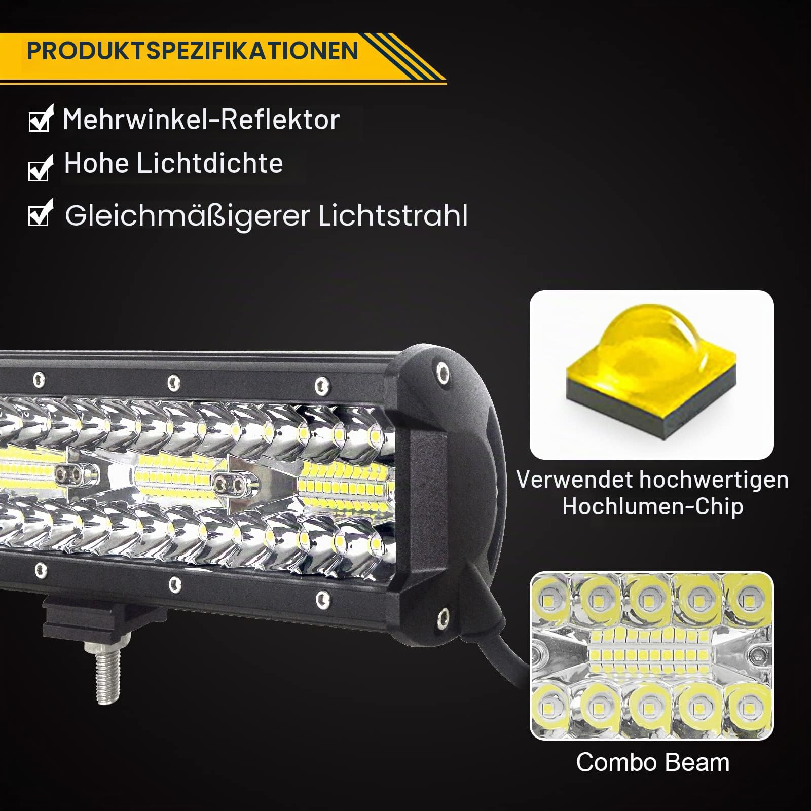 SKYWORLD Led Lichtleiste KFZ Kit, 50 cm 20 Zoll 420W | Spot Flutlicht Offroad Beleuchtung Led Bar, 15 Zoll Kennzeichenhalterung für 4x4 Auto Offroad SUV LKW, 6000K Weiß