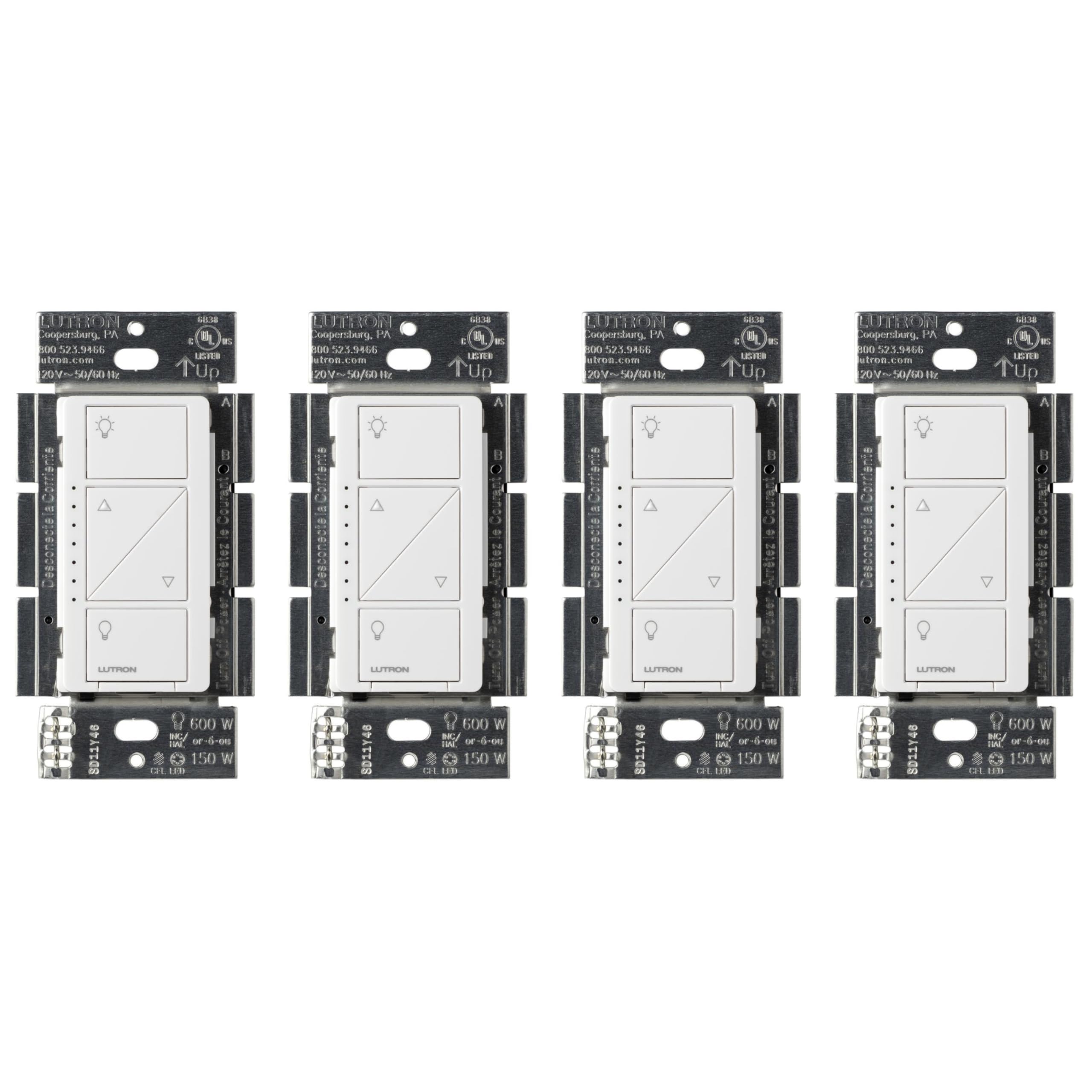 LutronPD-6WCL-WH Caseta Wireless Smart Lighting Dimmer Switch, White (4 Pack)