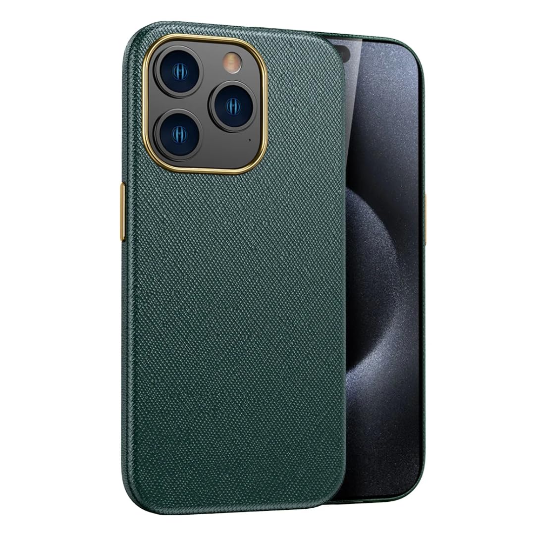 Étui magnétique en cuir iPhone 15 Pro vert antichoc - 8