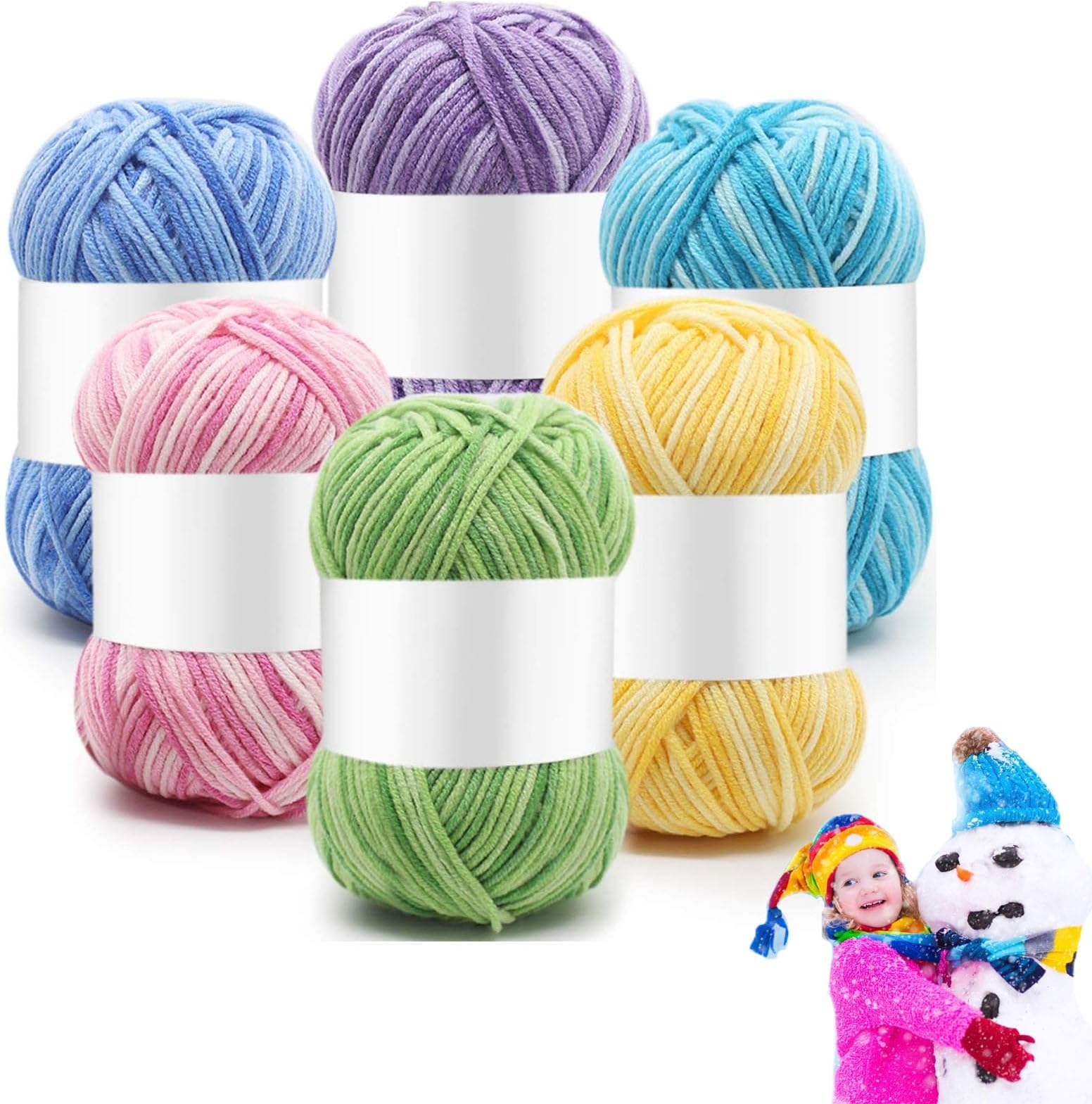 Azonee 6 Pcs Crochet Yarn, Multi Colored Knitting Yarn Bulk Acrylic Weaving Yarn Crocheting Thread, for Knitting Crochet and Crafts, Great for Garments, Sweaters, Scarves, Hats, and Craft Projects (A)