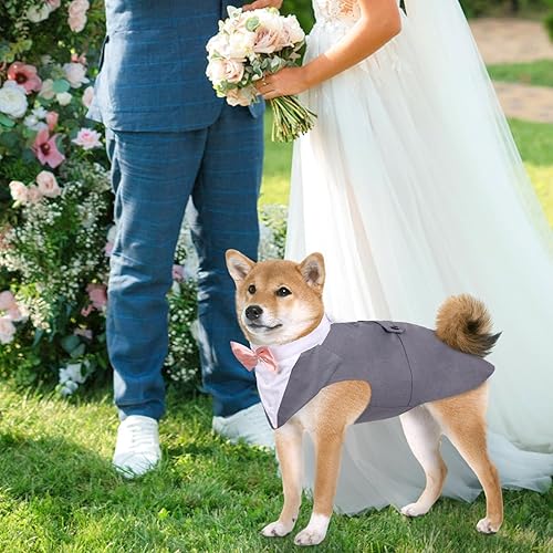 Miniatura 5 de DORA BRIDAL Esmoquin formal para perros medianos y grandes, traje de fiesta de boda para mascotas Labrador con cuello de lazo desmontable, pañuelo,