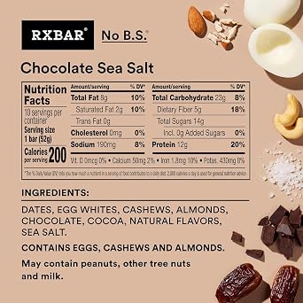 ألواح بروتين Rxbar، ملح البحر بالشوكولاتة، 24 قطعة من ألواح الوجبات الخفيفة ذات المكونات البسيطة