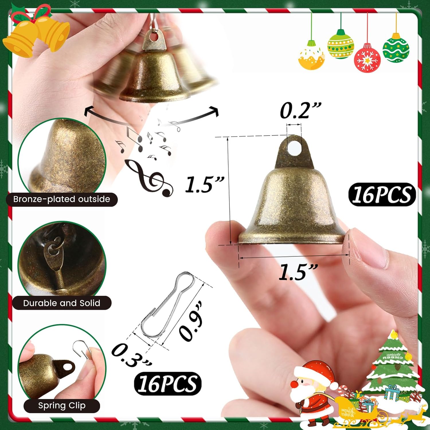 BigOtters Craft Bells, 16PCS Bronze Jingle Vintage Bells (1.5" X 1.7") with Spring Hooks Hanging for Wind Chimes Housebreaking Making Dog Potty Training Doorbell Wedding Decor DIY Favor thumbnail