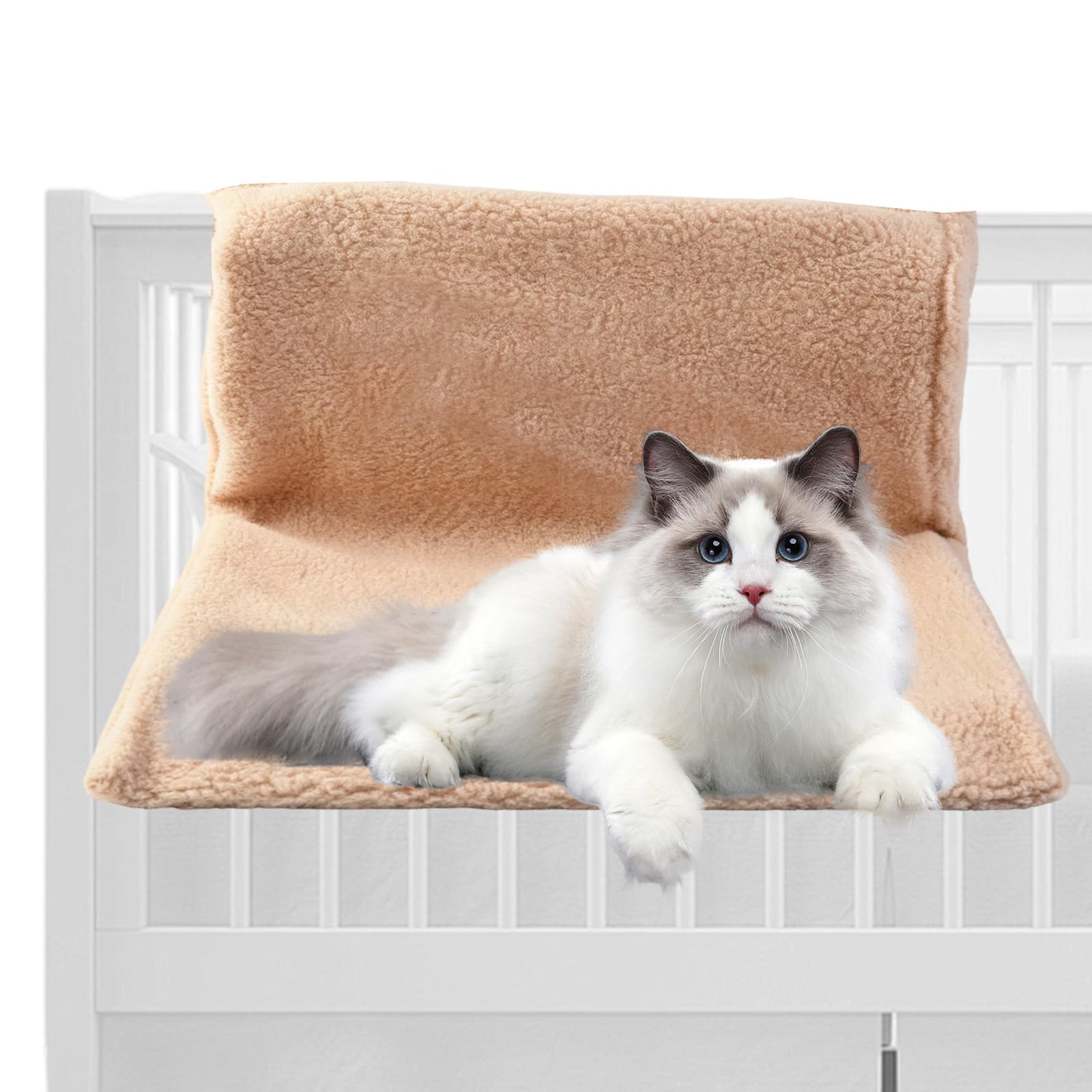 FARYODI Cat Bed for Heaters, Cat Heating Lounger with Cuddly Plush Cover, Cat Bed for Heaters, Cuddly Cat Heating Lounger, Heating Lounger Cats for All Radiators (Lambskin, Beige)
