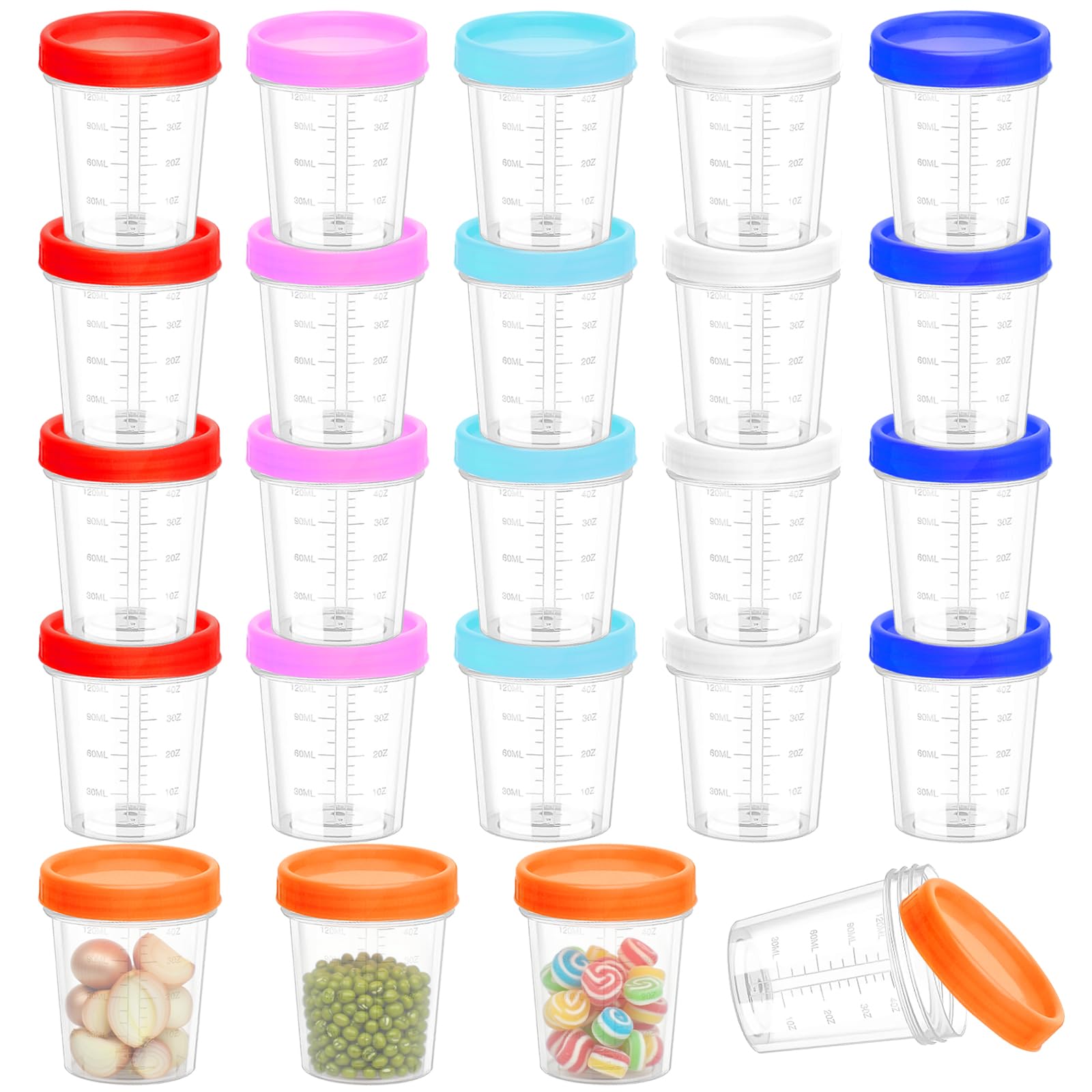 Mssushi 24 Pack Small Food Containers with Lids, 4oz Snack Pots, 120ml Transparent Leak Proof Closure Small Container,Plastic Jars Stackable Storage Pots for Snack, Drink, Ketchup