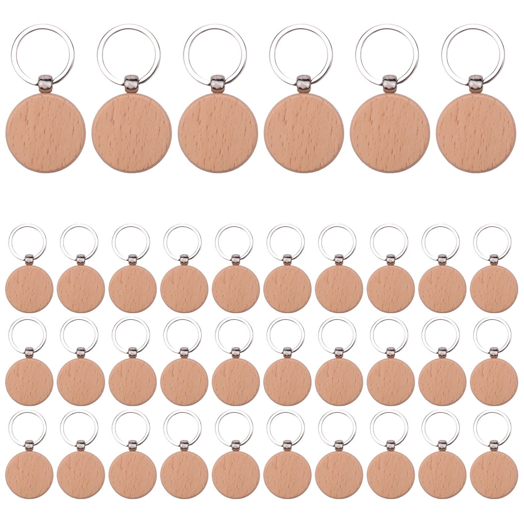 Porte-clés en bois rond blanc par lot de 100 pièces pour gravure personnalisée