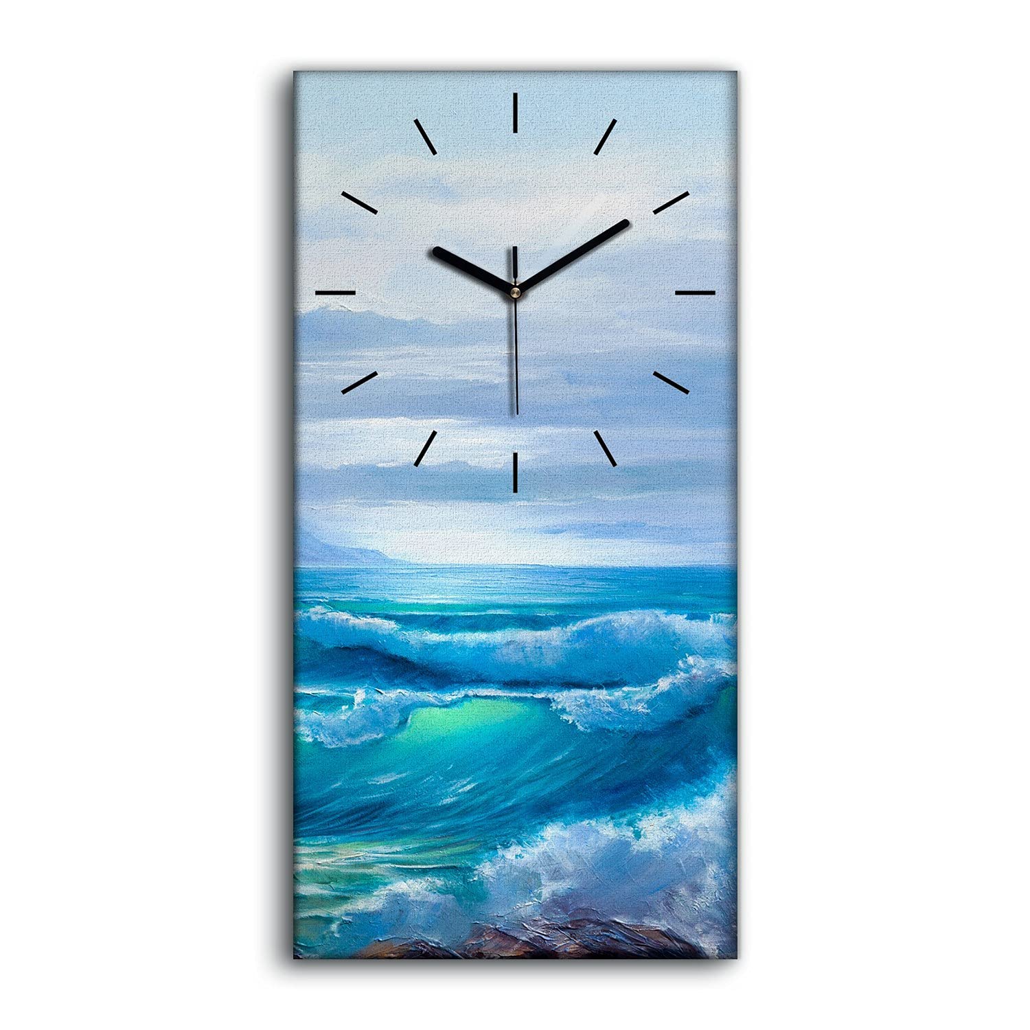 Horloge sur Toile Art Moderne Salon 30x60cm Tableau Mer Silencieux sans Tic-Tac Déco Murale