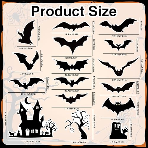 Miniatura 2 de Whaline 16 imanes de Halloween para refrigerador, diseño de murciélago negro, calcomanías decorativas para armario, casillero, garaje, puerta,