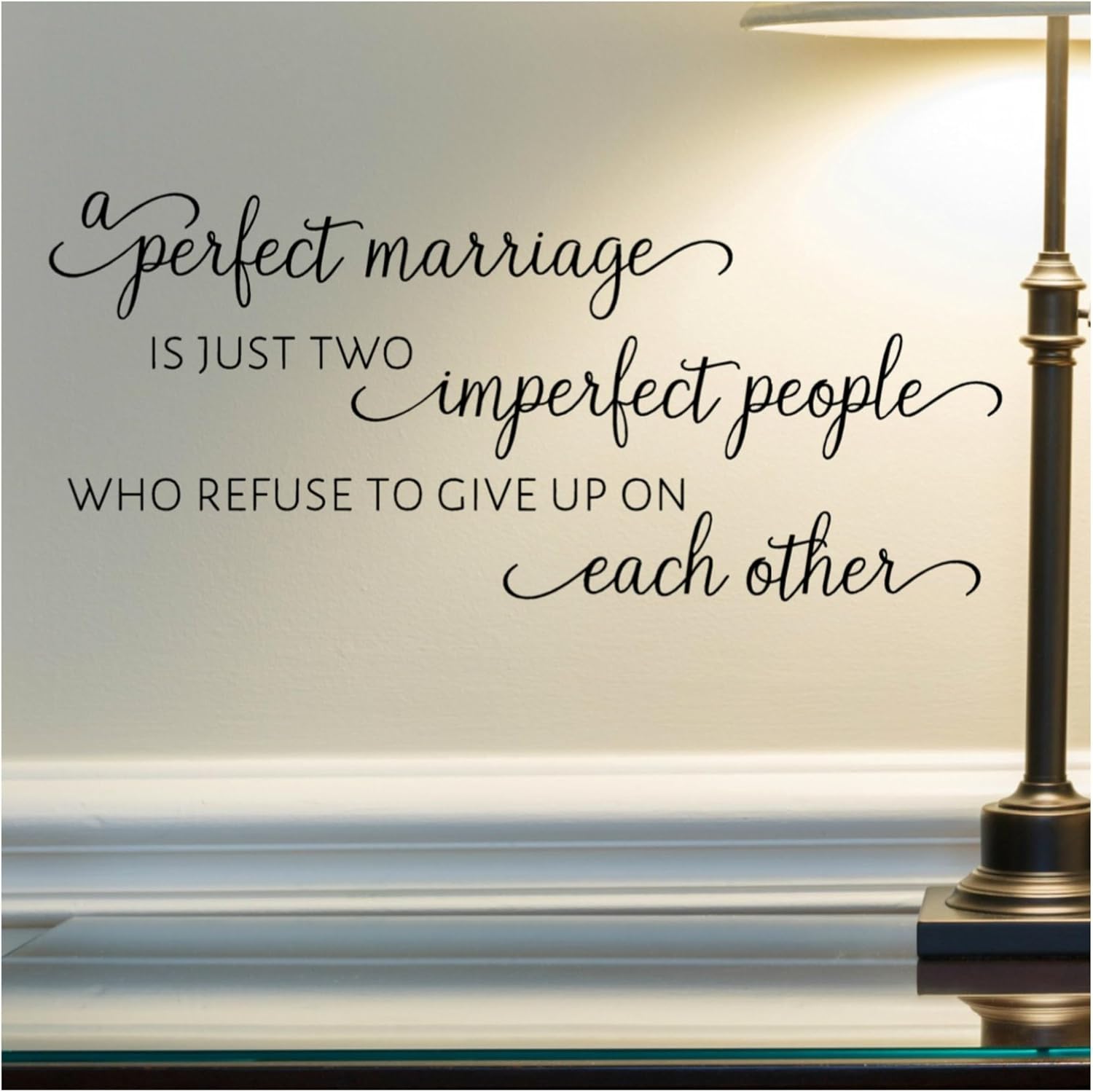A Perfect Marriage is Just Two Imperfect People Who Refuse to Give Up On Each Other Wall Decal, Married Couple Home Decor, 24"x11" Black