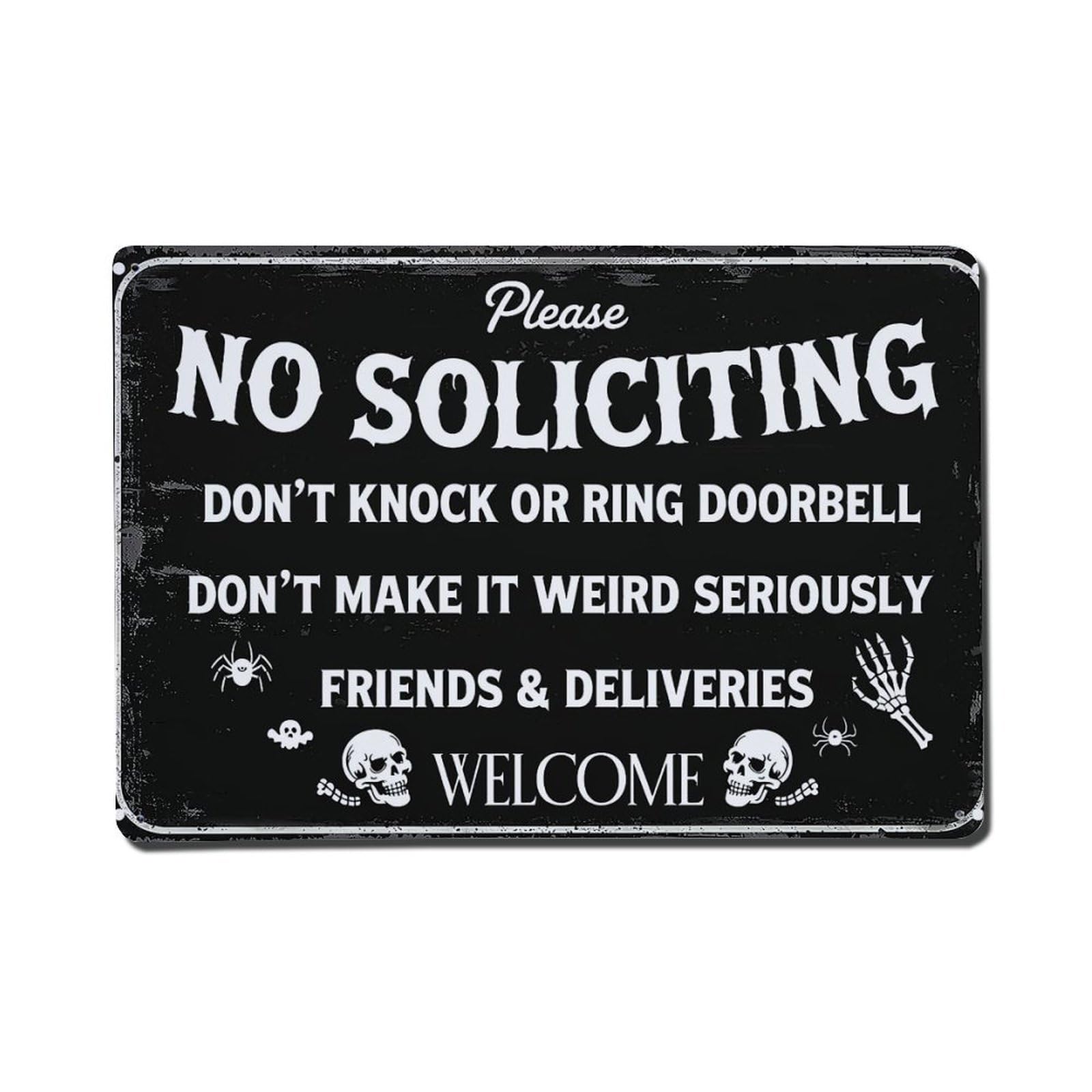 Jdfenggu Vintage No Soliciting Sign With Skulls Retro Metal Tin Sign, Metal Poster For Bar, Home, Man Cave, Kitchen, Laundry Room Art Decor 8X12 Inch