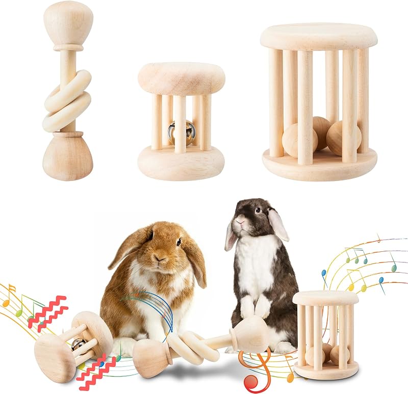 AOWPFVV Juguetes de madera para conejos, juguetes de conejo seguros para cobayas, animales pequeños | Rechinar los dientes, enriquecimiento, rompe el aburrimiento, juguetes para masticar para chinchillas, hámster, ratas para interiores y exteriores