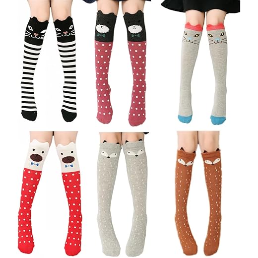 CISMARK Cartoon Animal Cat Bear Fox Cotton over Calf Knee High Socks One Size 6 Colors
