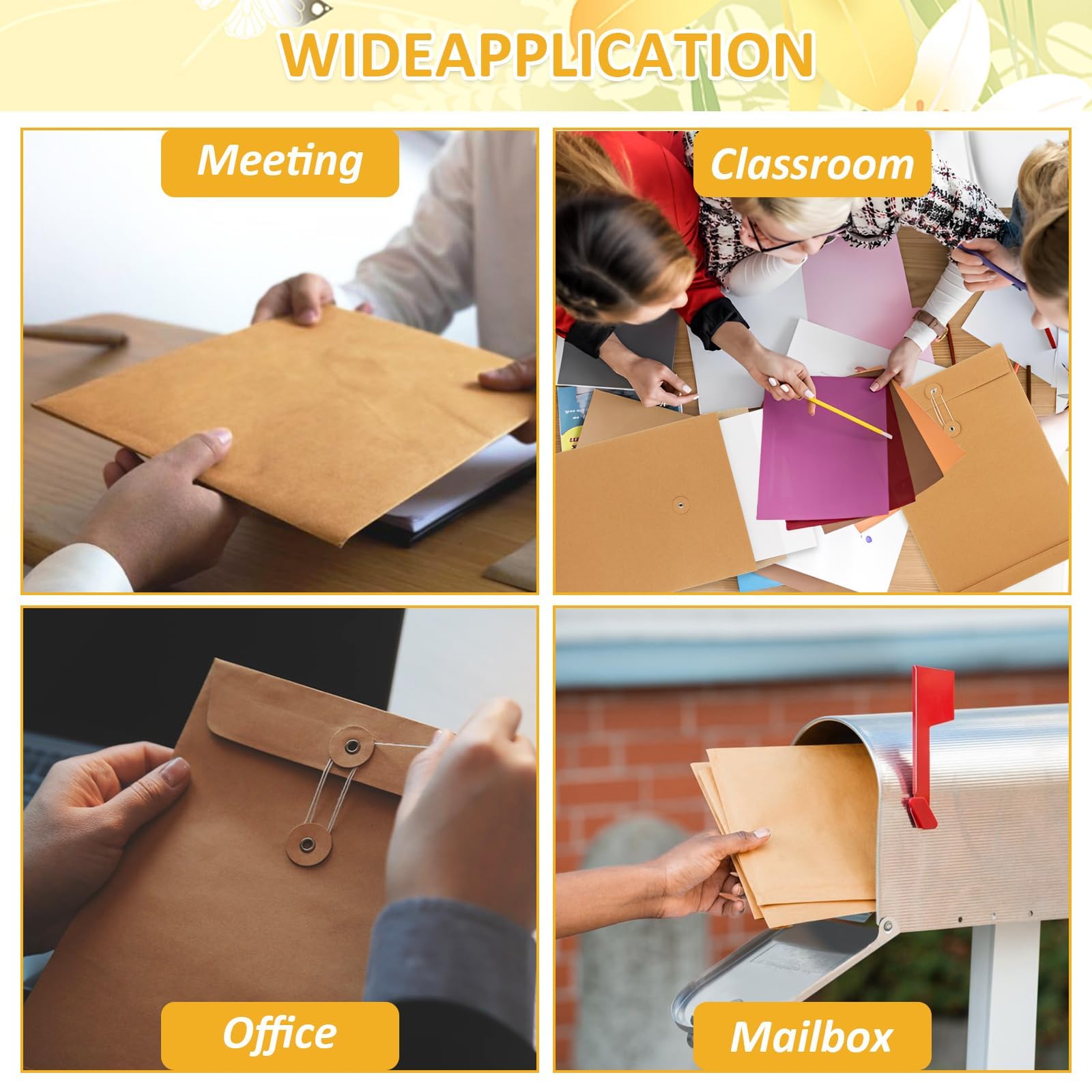 WOPPLXY Confezione da 75 buste in carta kraft da 22,9 x 33 cm, formato A4, con chiusura a bottone, buste di carta pesante da 250 g/m², per affari, ufficio, casa