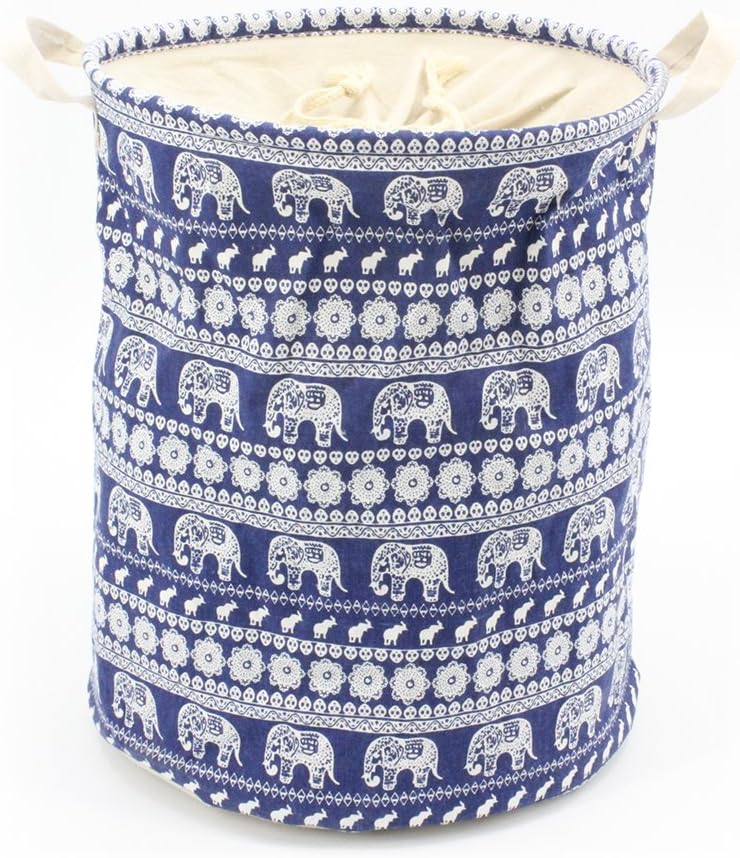 16" Laundry Basket Hamper Waterproof Collapsible Storage Basket Bin with Handles and Drawstring Cover for Home Nursery Toy Organizer (Elephant)