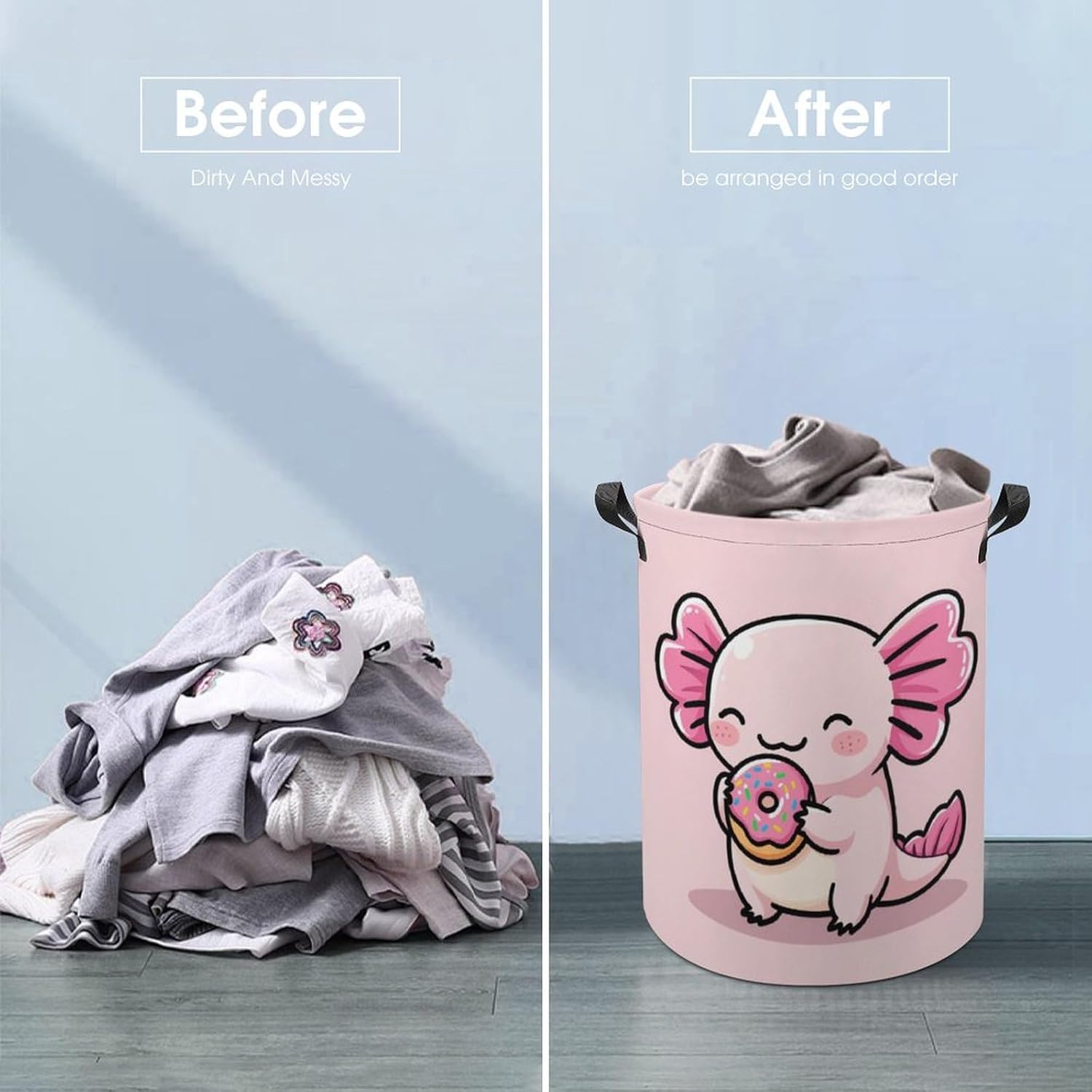 Pink Axolotl Laundry Basket Axolotl Room Decor Donut Laundry Hamper Clothes Hamper Toy Storage Bin for Bedroom Bathroom