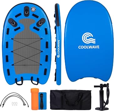 COOLWAVE Inflatable Water Rescue Sled Lightweight Jet Ski Rescue Sled, Emergency Rescue Board for Lifeguards, Divers, and Surfers, 73 39 4 inches, Blue Grey/Blue Yellow