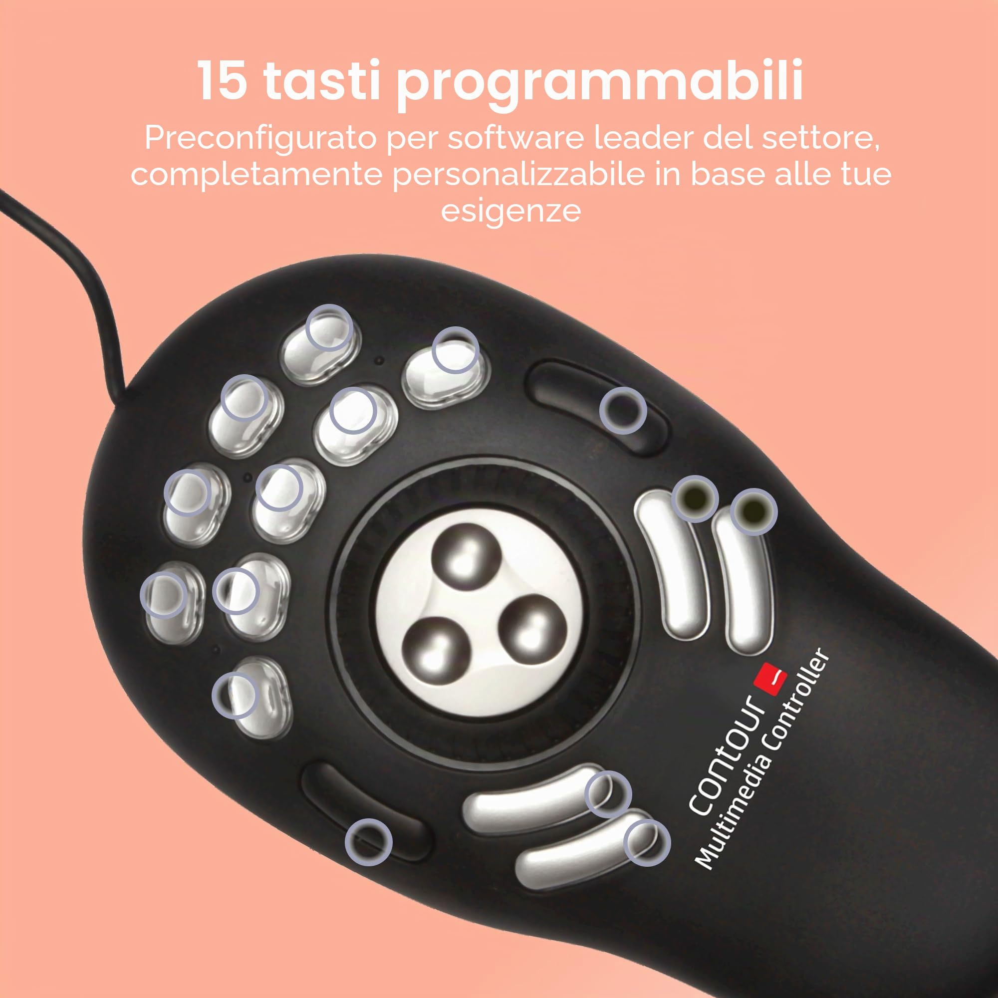 Contour Shuttle PRO v2 - Controller multimediale con Jog Wheel e 15 pulsanti programmabili, ideale per editing video, audio e fotografico, compatibile con Mac e PC - Black