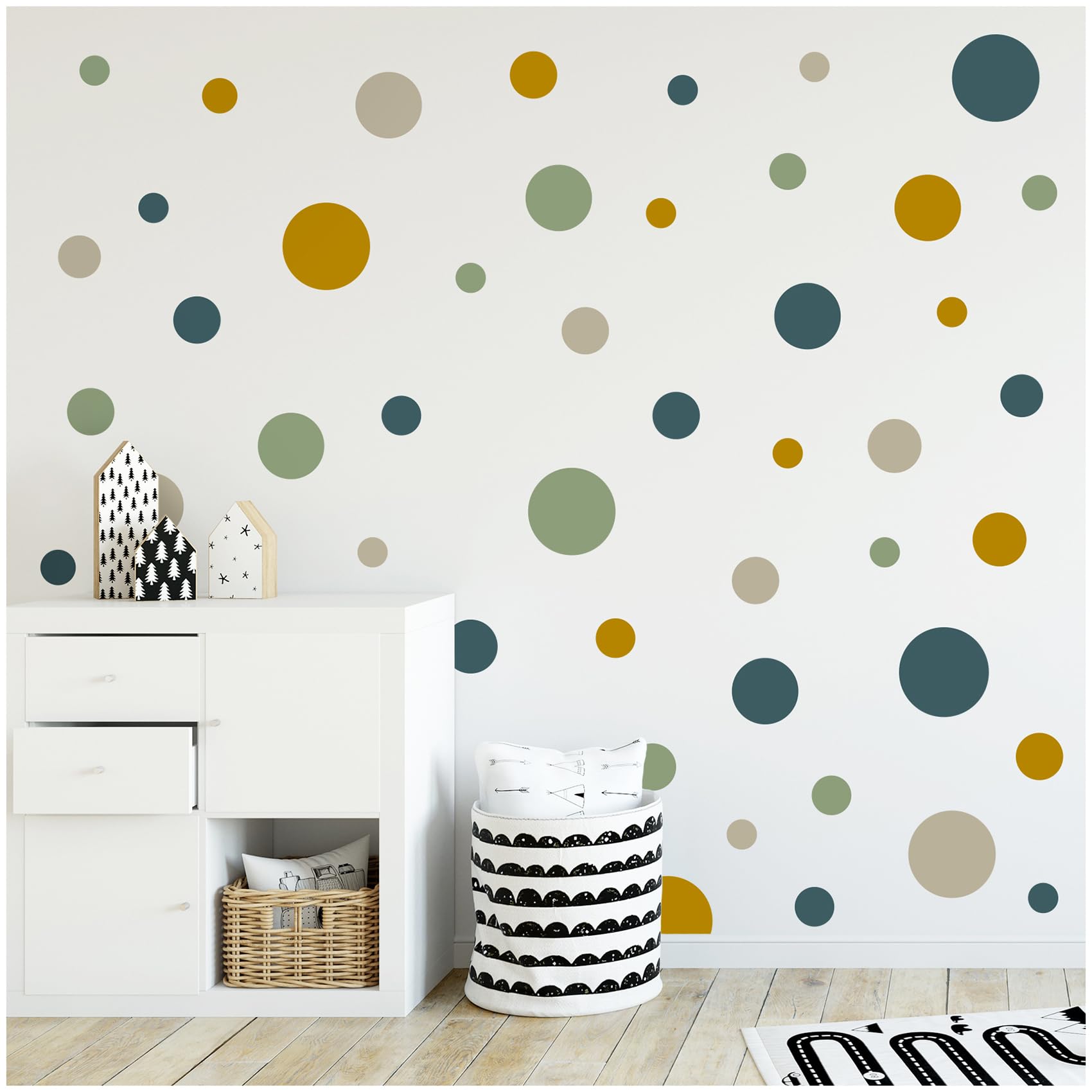 Yabaduu Boys Blue,Green 100 Adhesive Dots Circles Dots Wall Sticker Children's Room Bedroom Baby Room Sticker Film Decoration Self-Adhesive For Girls Pastel (Y035-3 Blue-Green-Mustard-Beige)