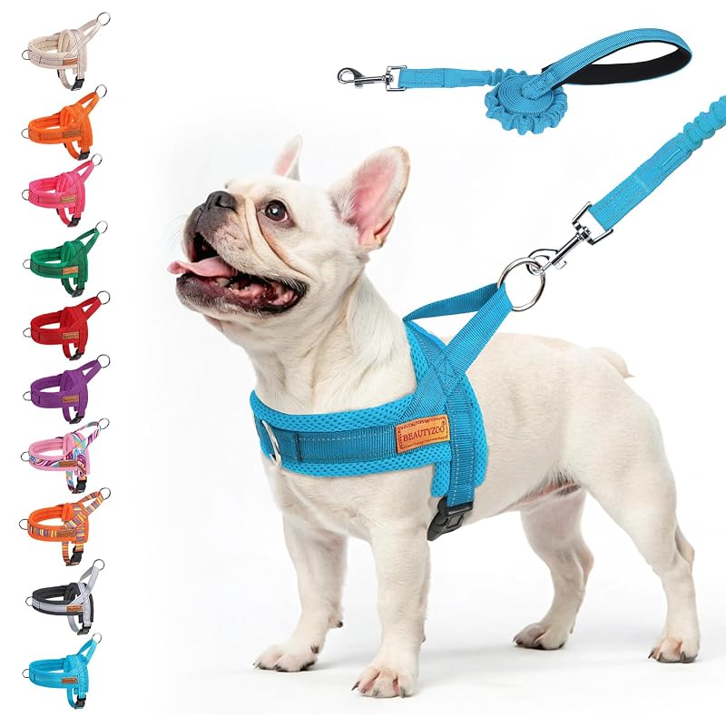 Peitoral Vest para Cães com Guia Elástica e Malha Respirável BEAUTYZOO Azul M, 1 conjunto