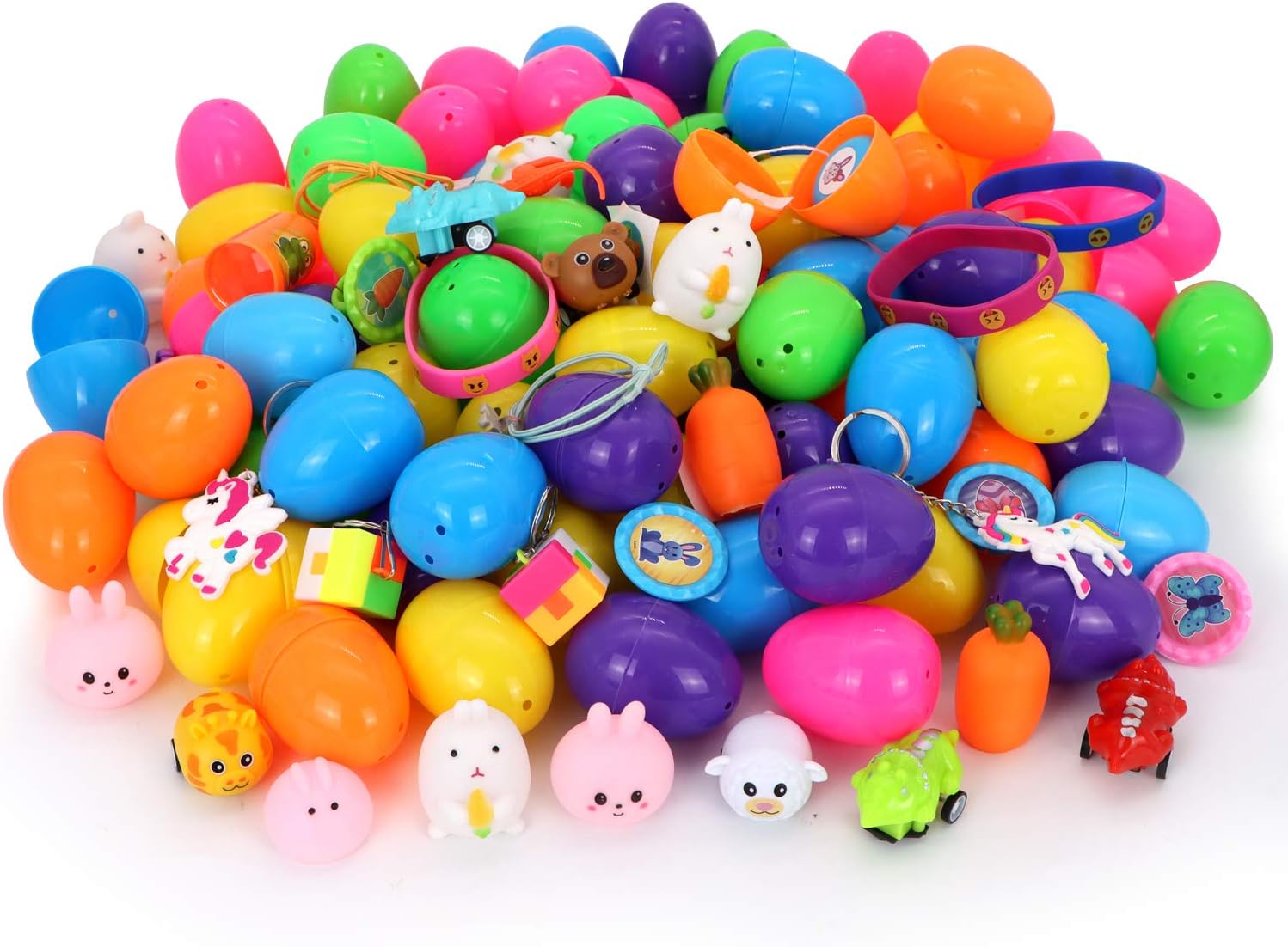 JOYIN 200 Pcs Prefilled Easter Eggs with Novelty Toys and Stickers, 2 3/8" for Filling Treats, Easter Theme Party Favor, Easter Eggs Hunt, Basket Stuffers Fillers, Classroom Prize