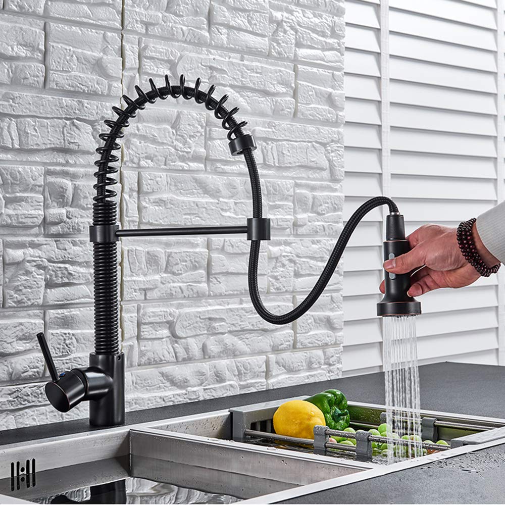 Mitigeur d'évier de cuisine noir avec douchette extractible pour ferme